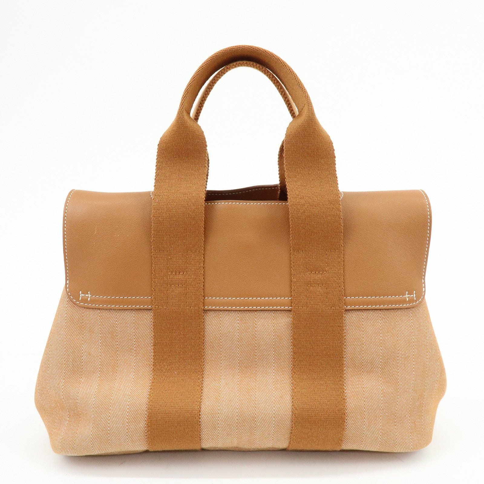 HERMES Valparaiso PM Toile Chevron Leather Tote Bag ▢L Stamped