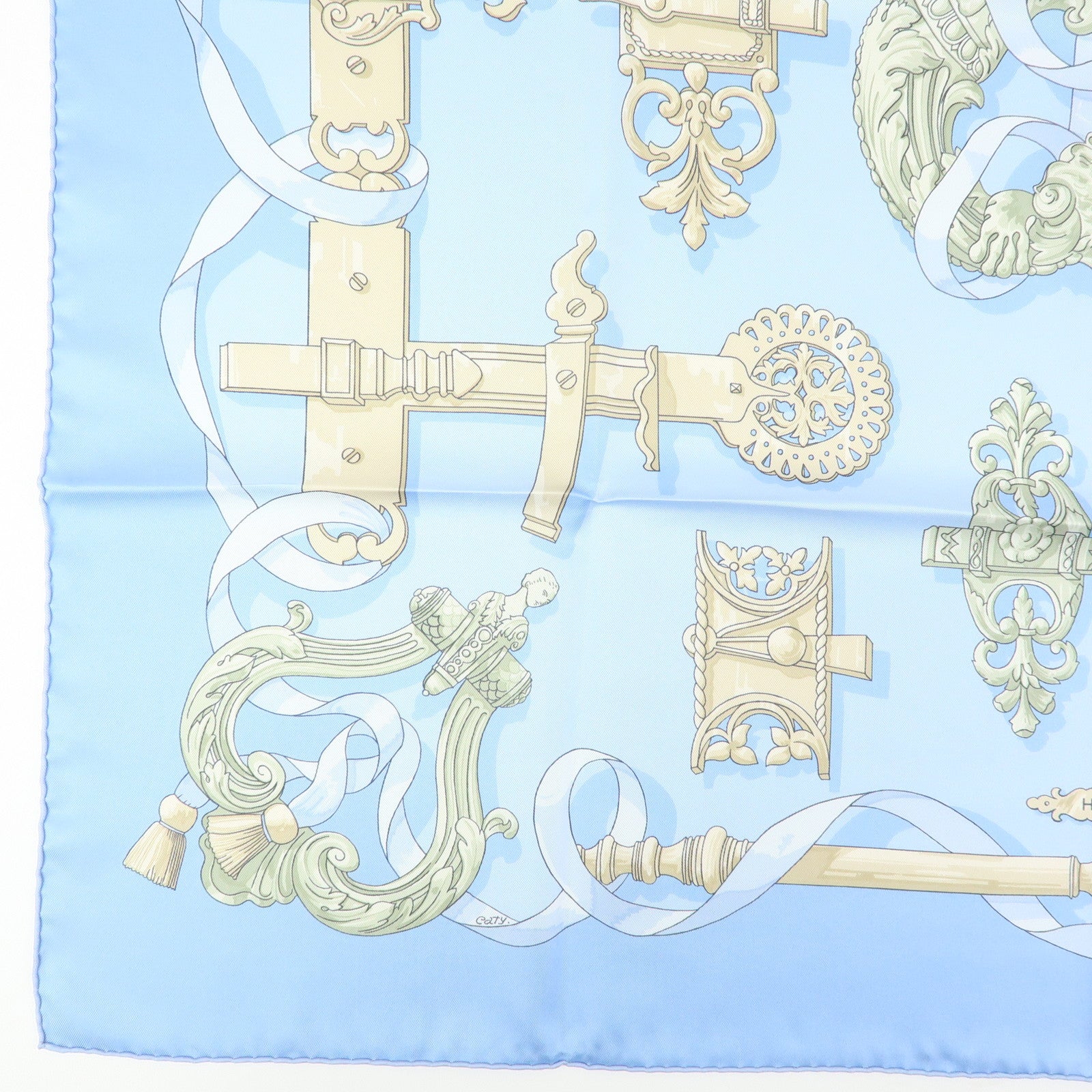 HERMES Carre 90 Silk 100% Scarf Ferronnerie Light Blue