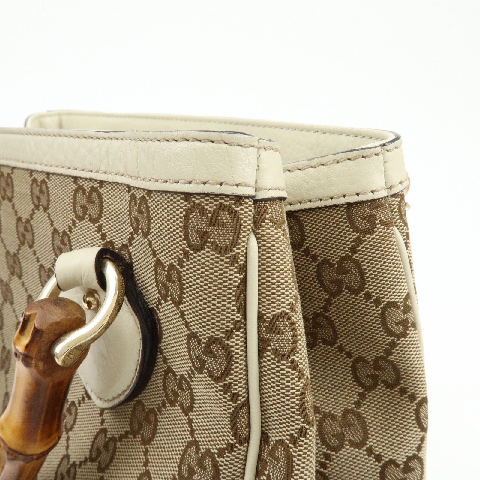 GUCCI Bamboo GG Canvas Leather 2Way Hand Shoulder Bag White 308360