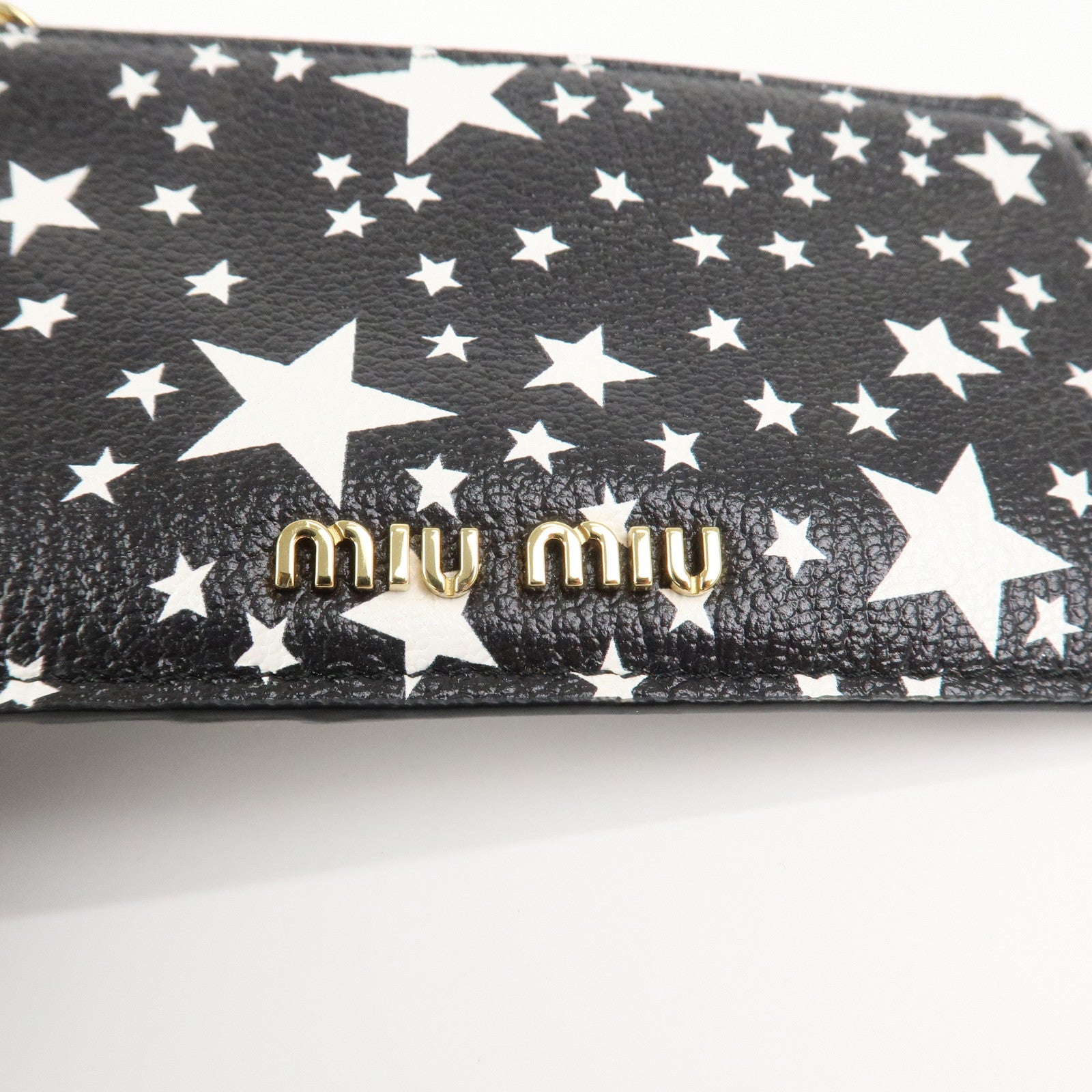 MIU MIU Leather Card Case Star Print Black 5MB006