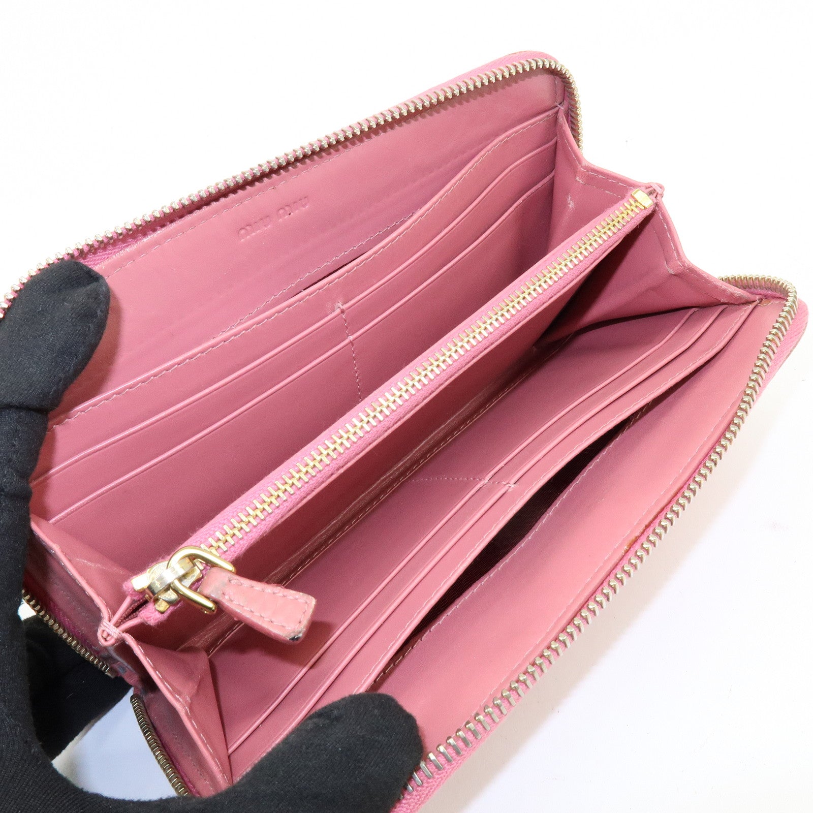 MIU MIU Set of 3 Leather Wallet Key Case Pink Black Light Brown