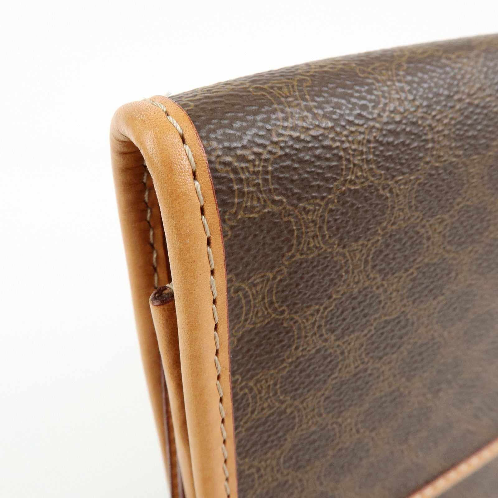 CELINE Logo Macadam PVC Leather Clutch Bag Flat Pouch Brown