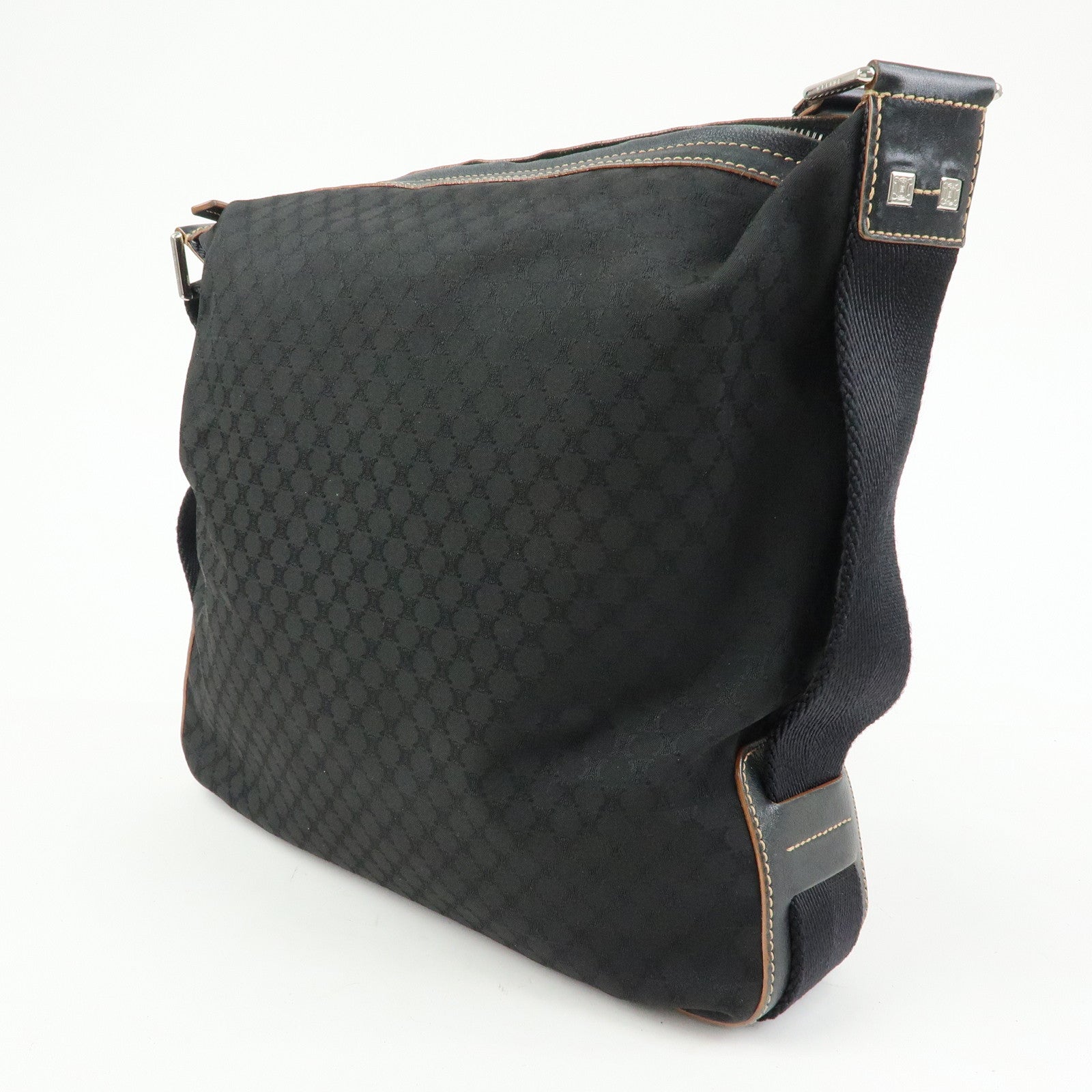 CELINE Macadam Canvas Leather Shoulder Bag Crossbody Bag Black