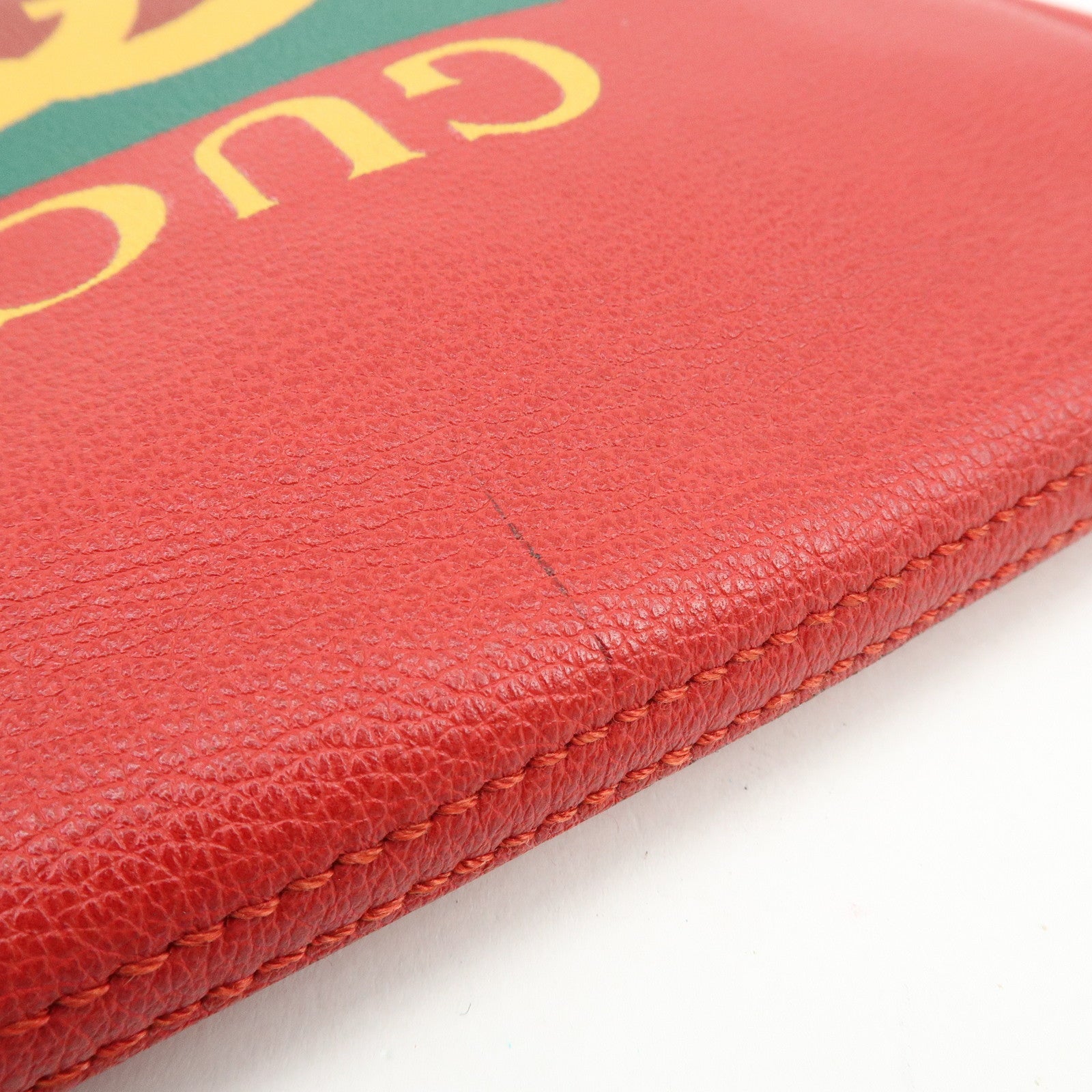 GUCCI Vintage Logo Medium Portfolio Leather Clutch Bag Red 500981