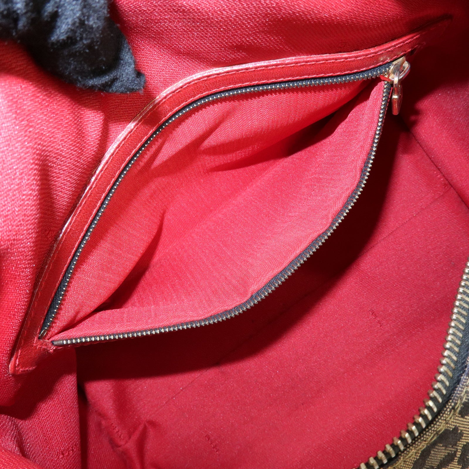 FENDI Canvas Leather Hand Bag Boston Bag Leopard Brown Red