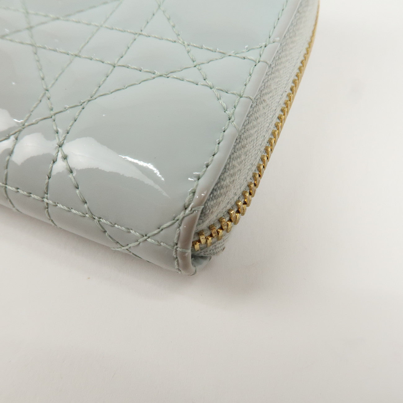 Christian Dior Cannage Patent Leather Zippy Long Wallet Light Blue Used