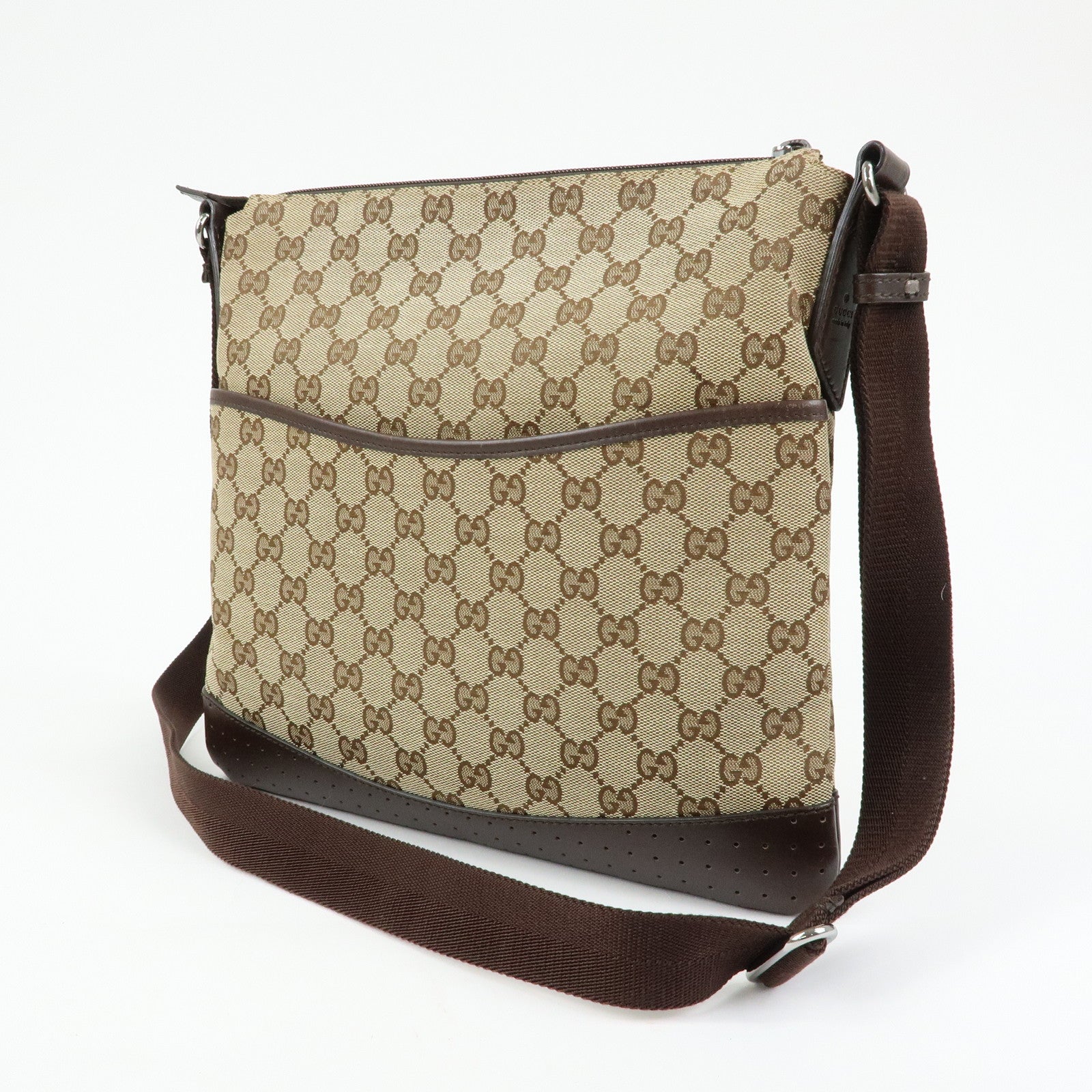 GUCCI GG Canvas Leather Shoulder Crossbody Bag Beige Brown 145857