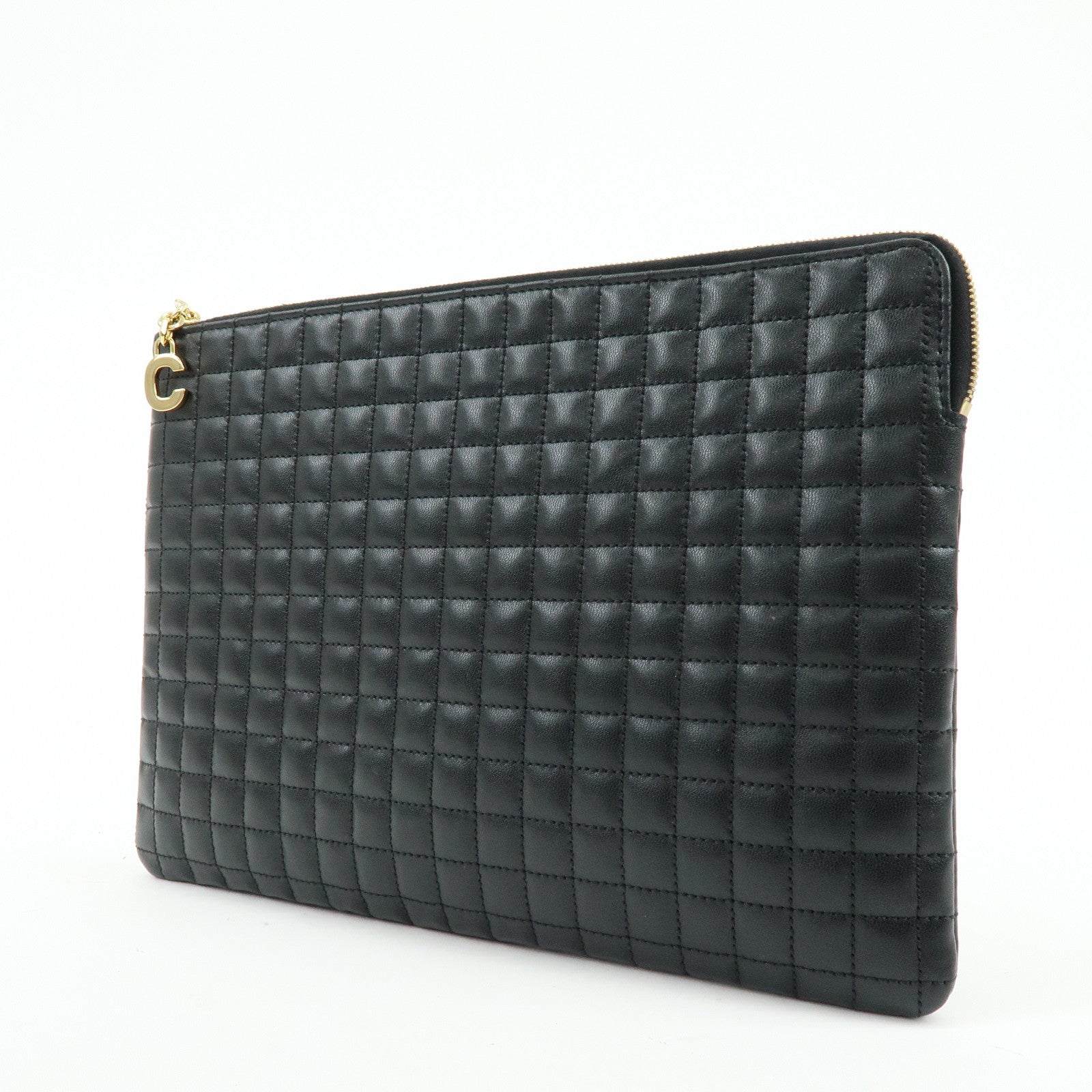 CELINE C Charm Leather Clutch Bag Pouch Black