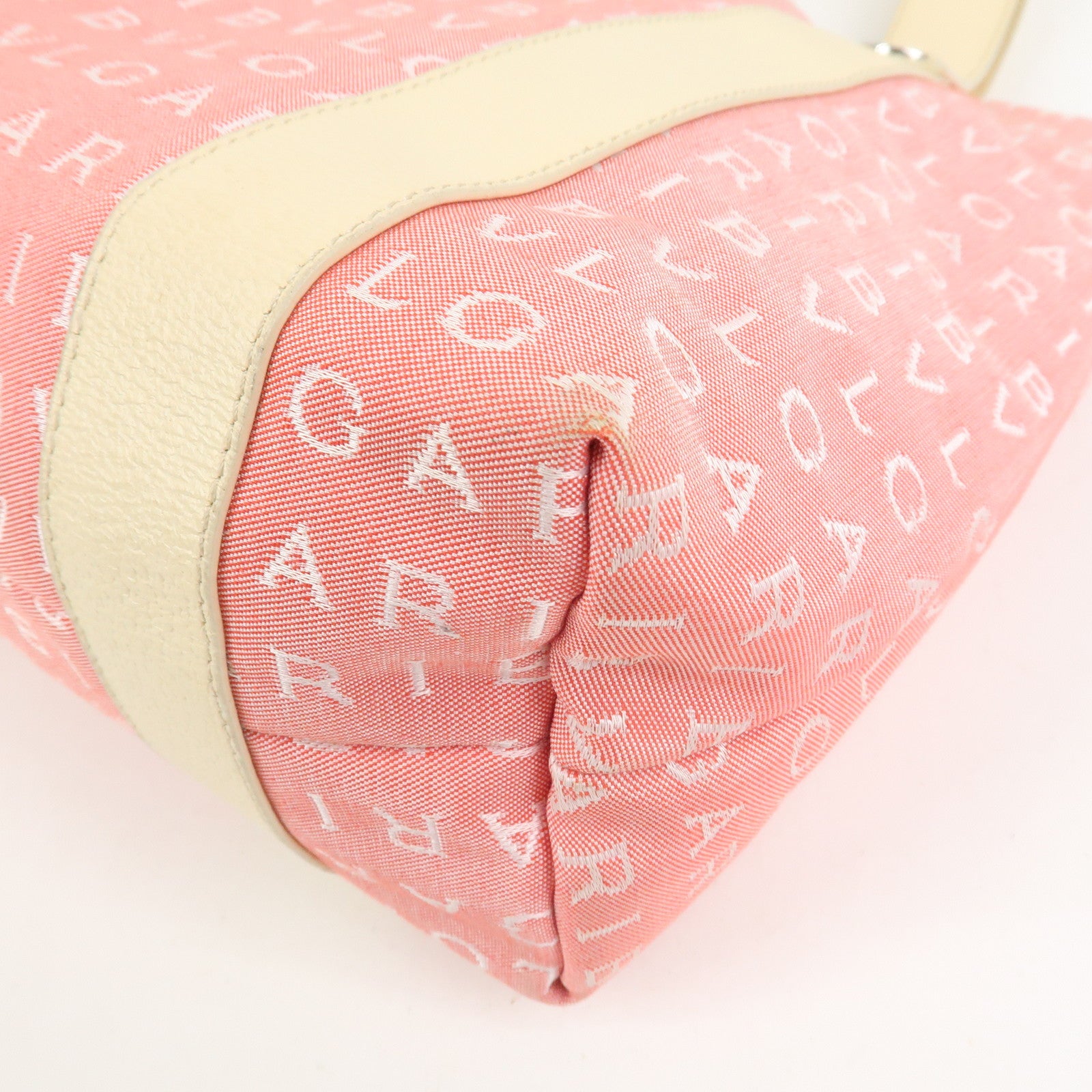 BVLGARI Logo Mania Canvas Leather Hand Bag Tote Bag Pink Ivory