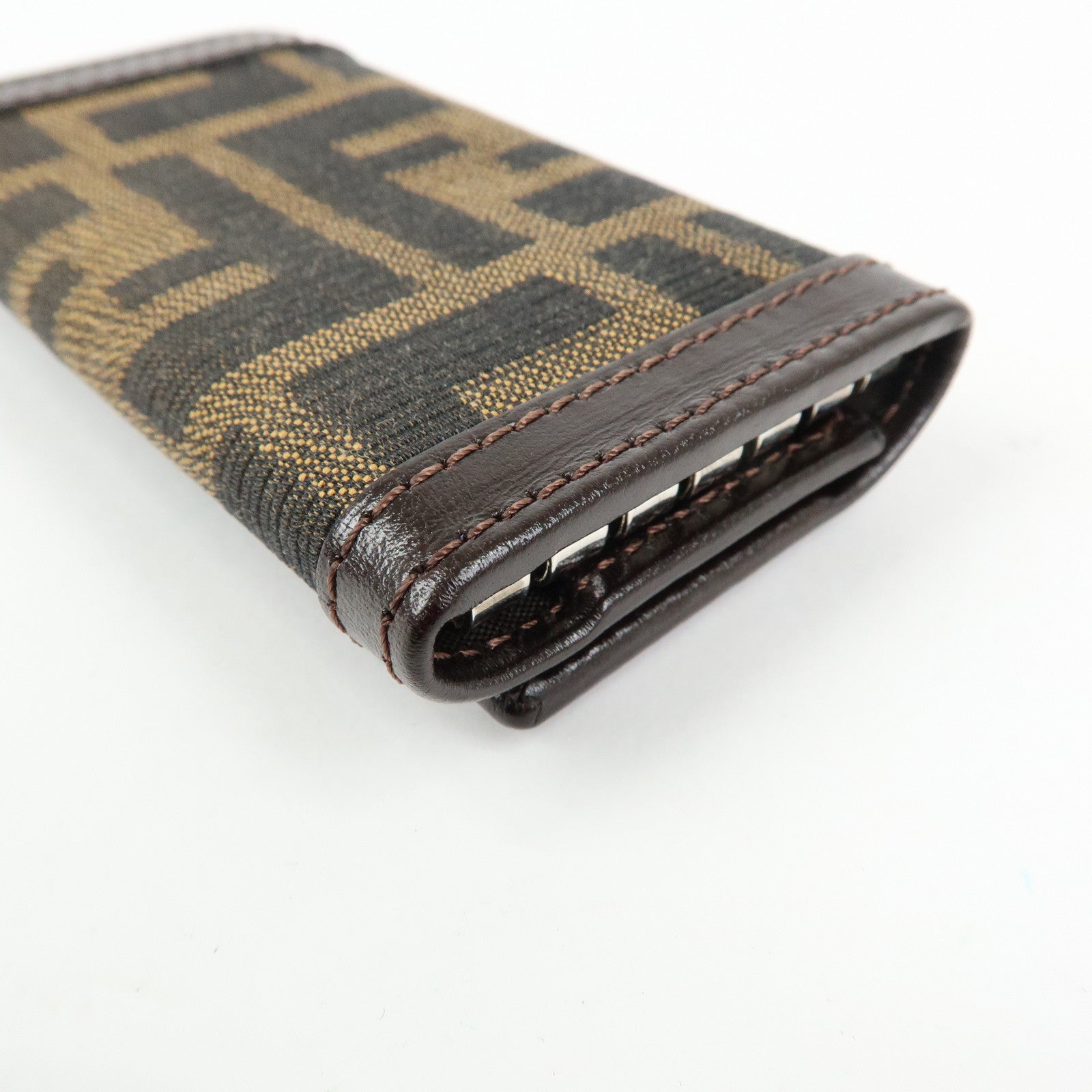FENDI Zucca Canvas Leather 6 Rings Key Case Brown Black 513516