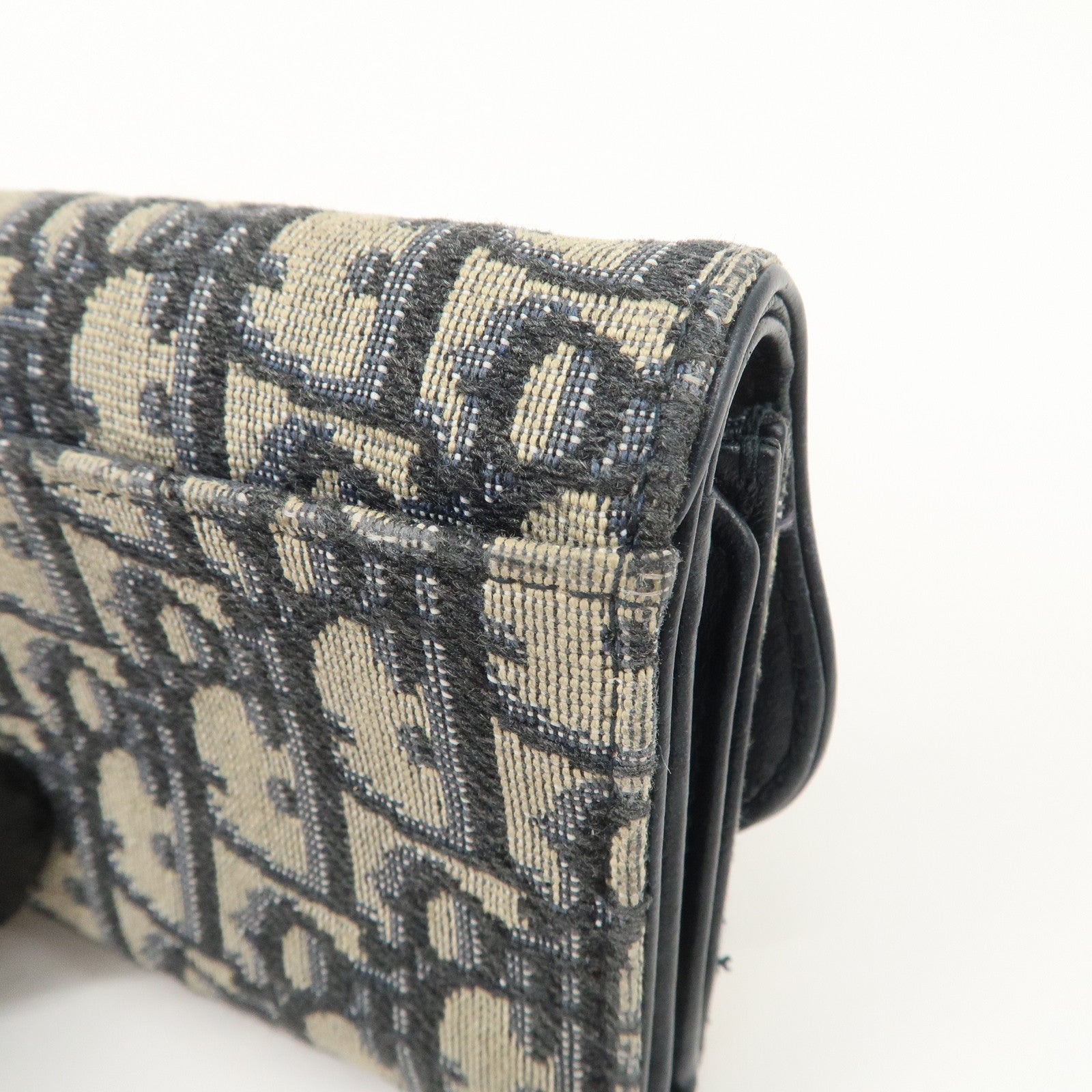 Christian Dior Trotter Canvas Leather Tri-fold Compact Wallet Navy