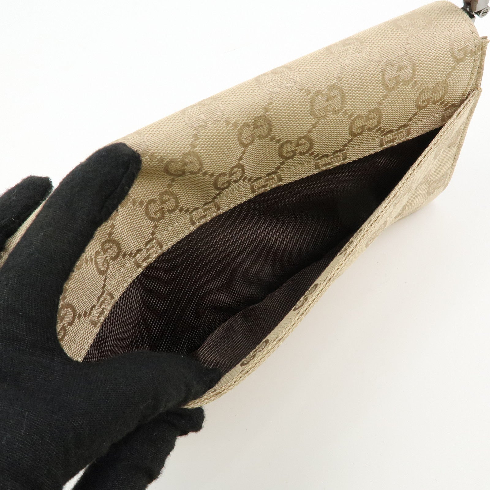 GUCCI GG Canvas Leather Shoulder Bag Hand Bag Beige 01235