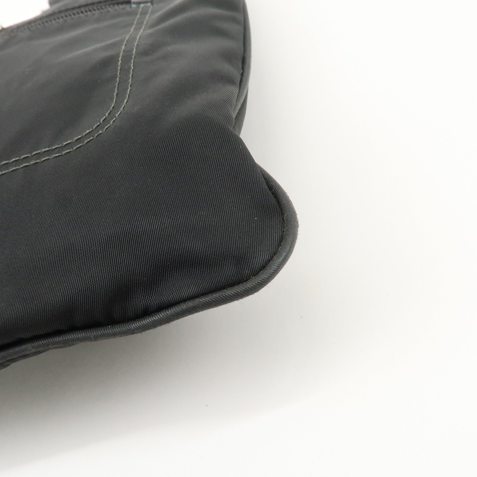 PRADA Triangle Logo Nylon Patent Leather Shoulder Bag Black Used