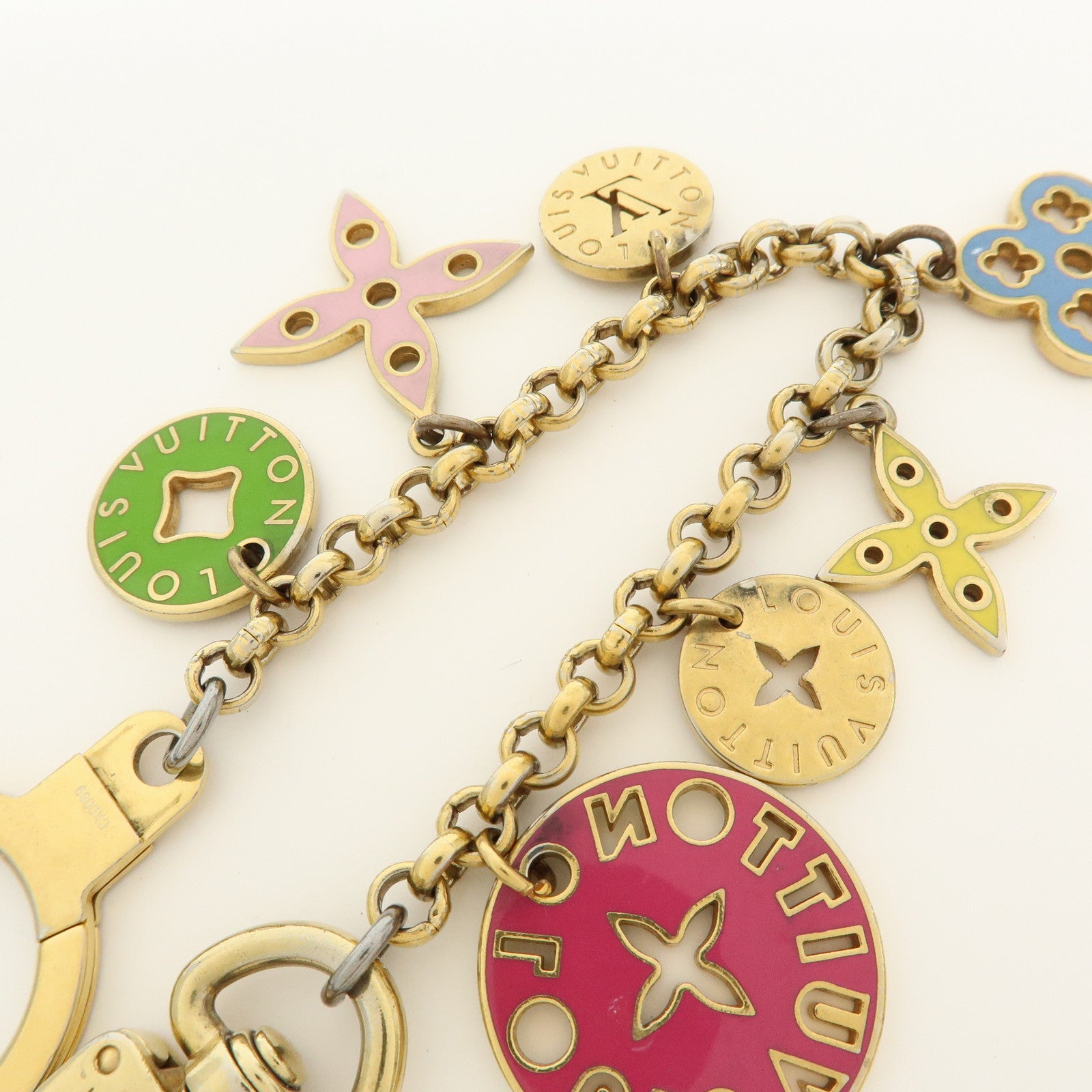 Louis Vuitton Logo Plate Metal Bag Charm Key Chain Silver M65367