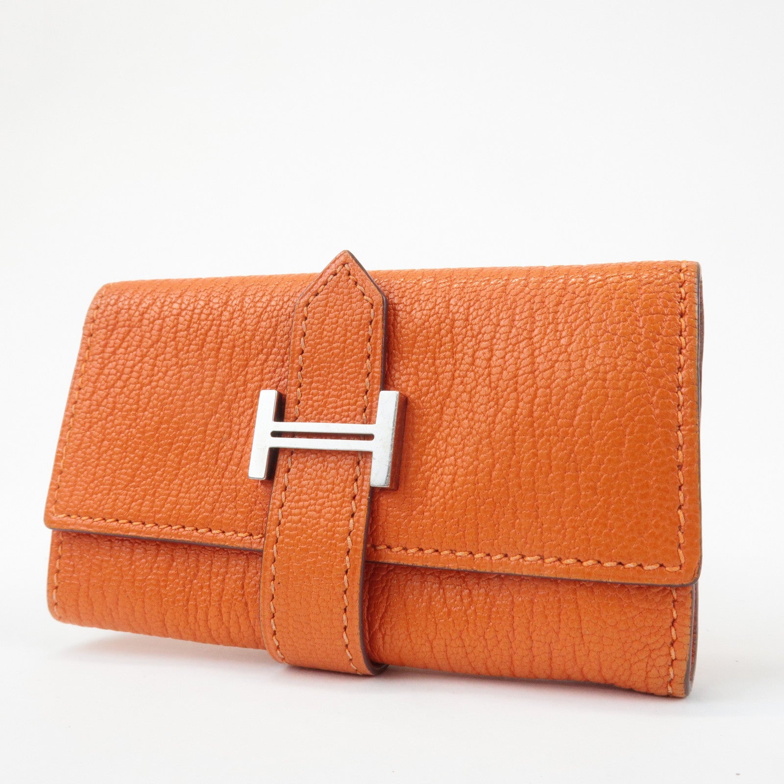 HERMES Shable Bean Leather 4 Rings Key Case I Stamped Orange