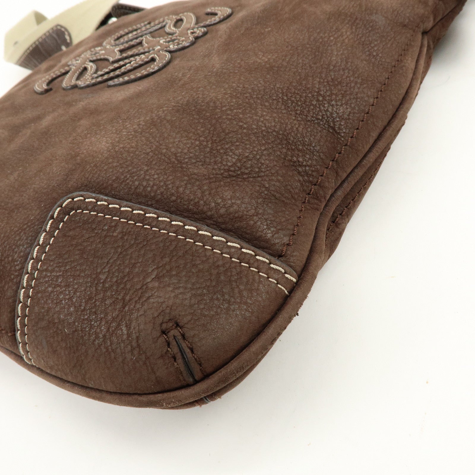 LOEWE Anagram Leather Canvas Shoulder Bag Crossbody Bag Brown Beige