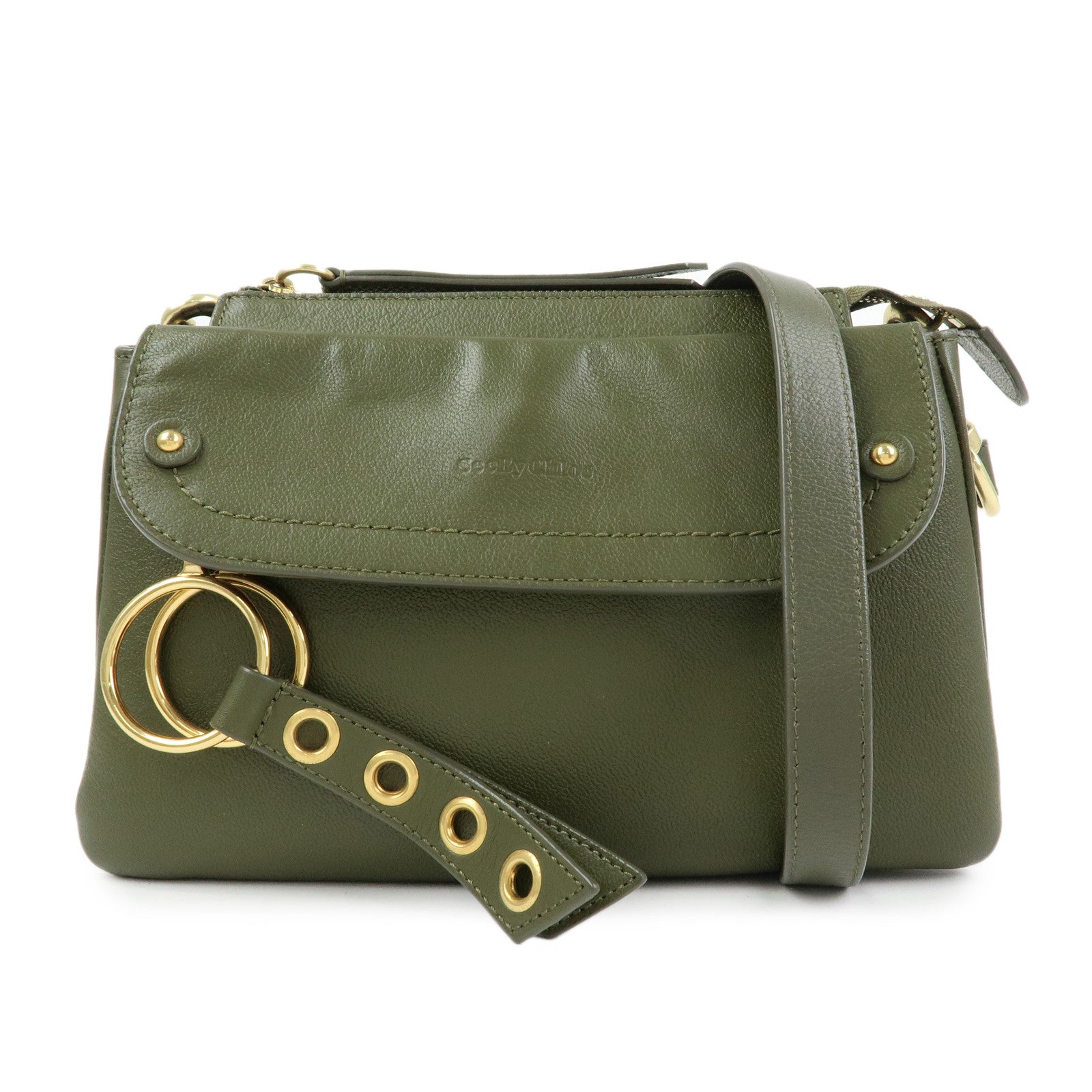 Chloe See by Chloe Phill Leather Shoulder Crossbody Bag Dark Green