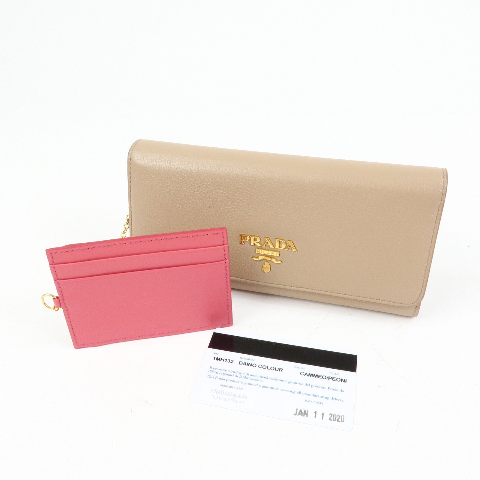PRADA Saffiano Leather Flap Bi-Fold Long Wallet Pink Beige 1MH132