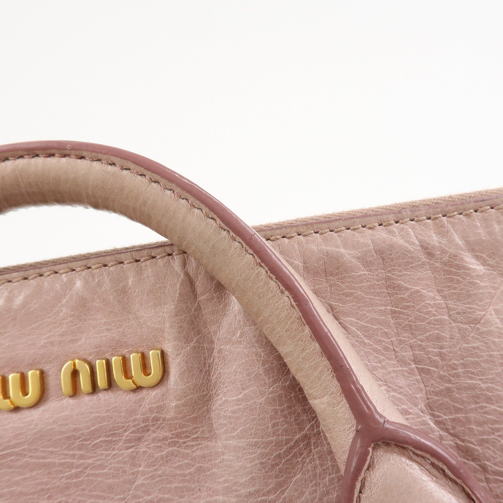 MIU MIU Side Ribbon Leather 2Way Shoulder Bag Hand Bag Pink RT0438