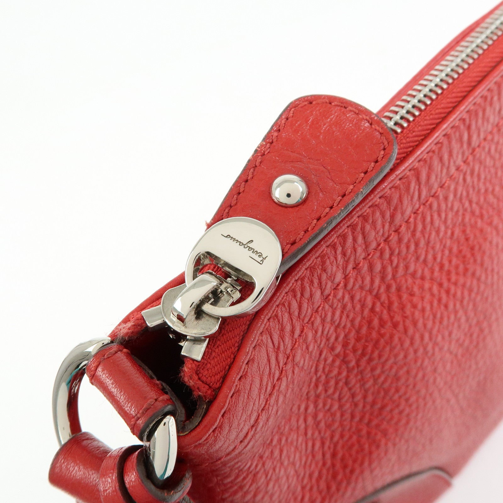 Ferragamo Gancini Leather Shoulder Bag Hand Bag Red