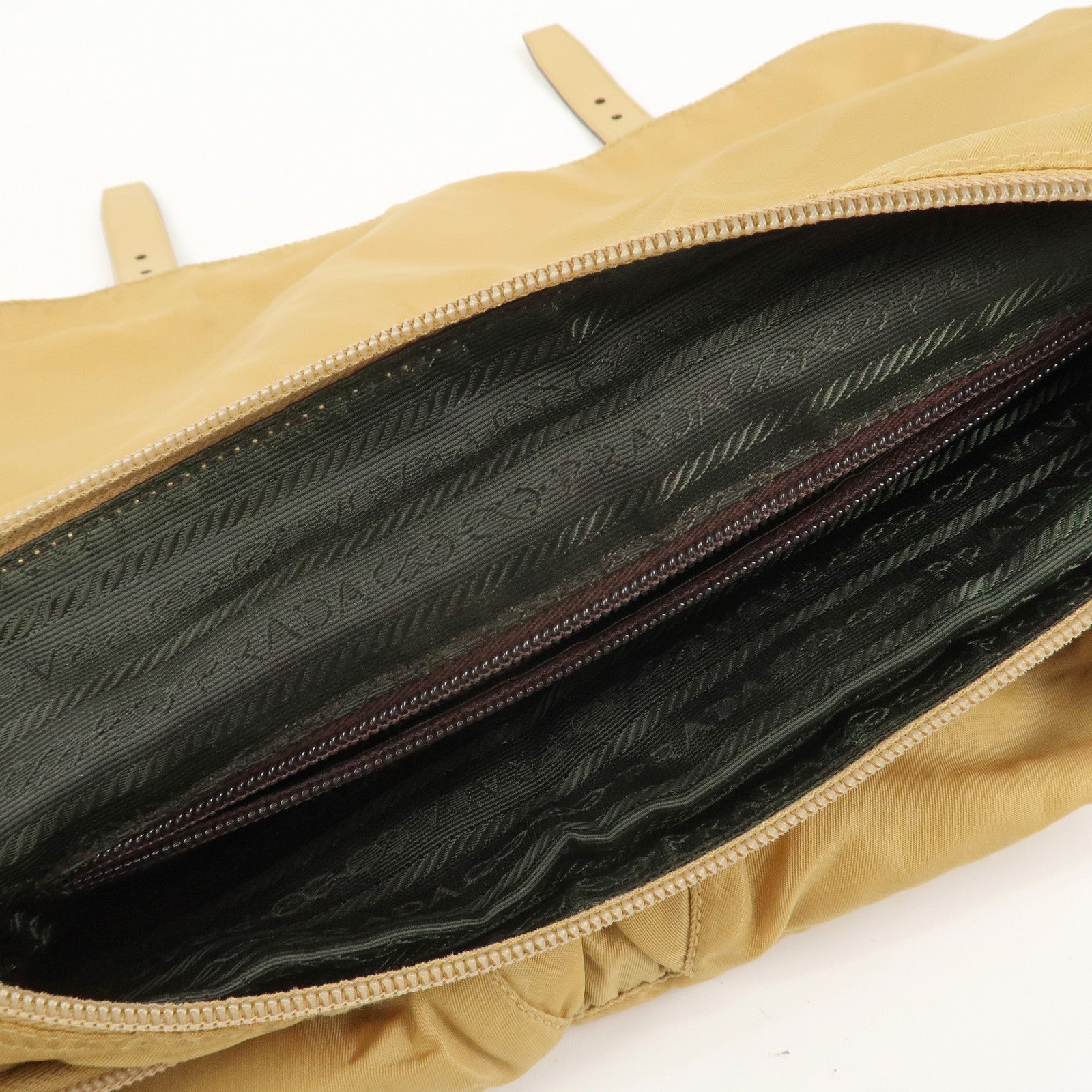 PRADA Triangle Logo Nylon Leather Shoulder Bag Crossbody Bag Beige