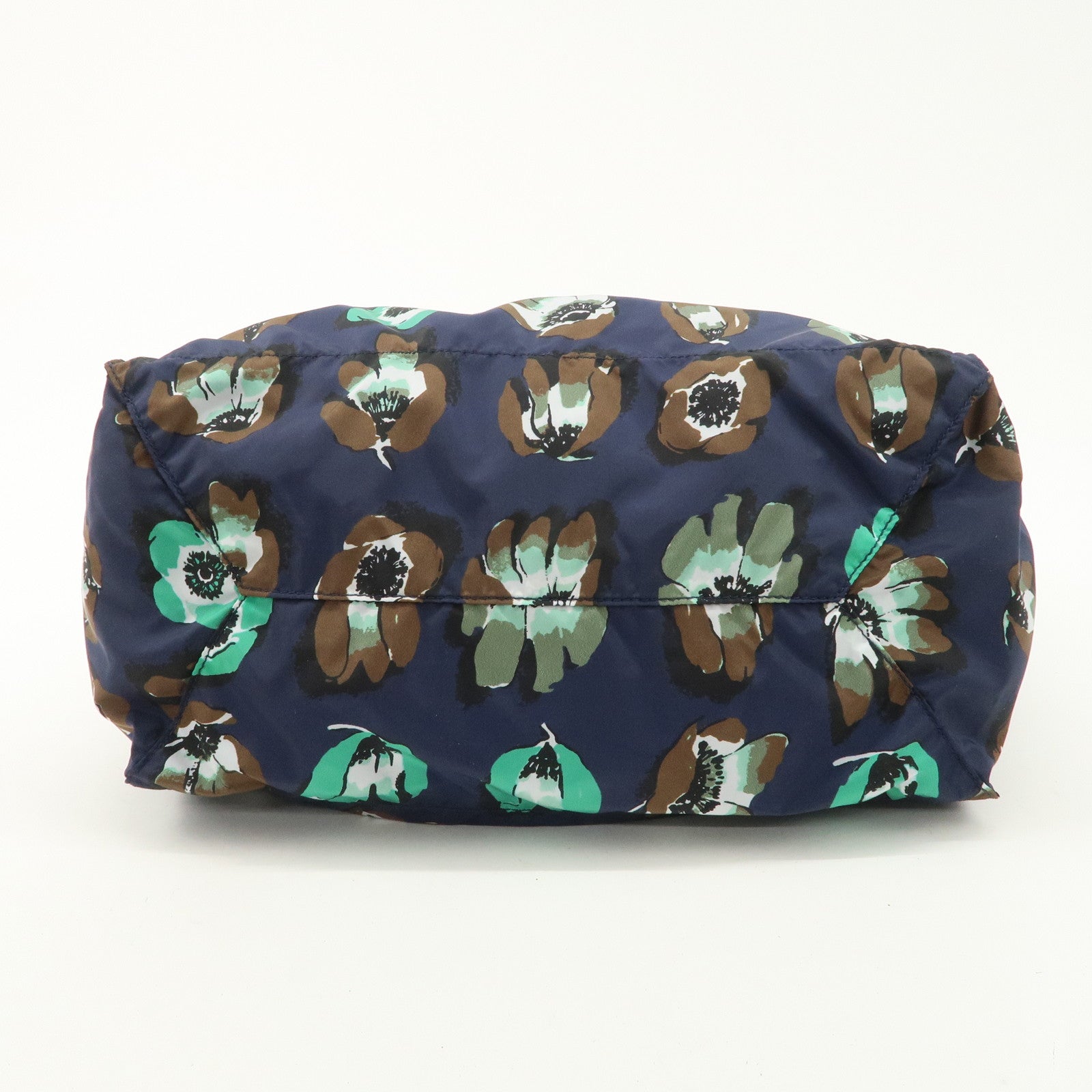 PRADA Triangle Logo Nylon Tote Bag w/Pouch Flower Print Navy B4626B Used