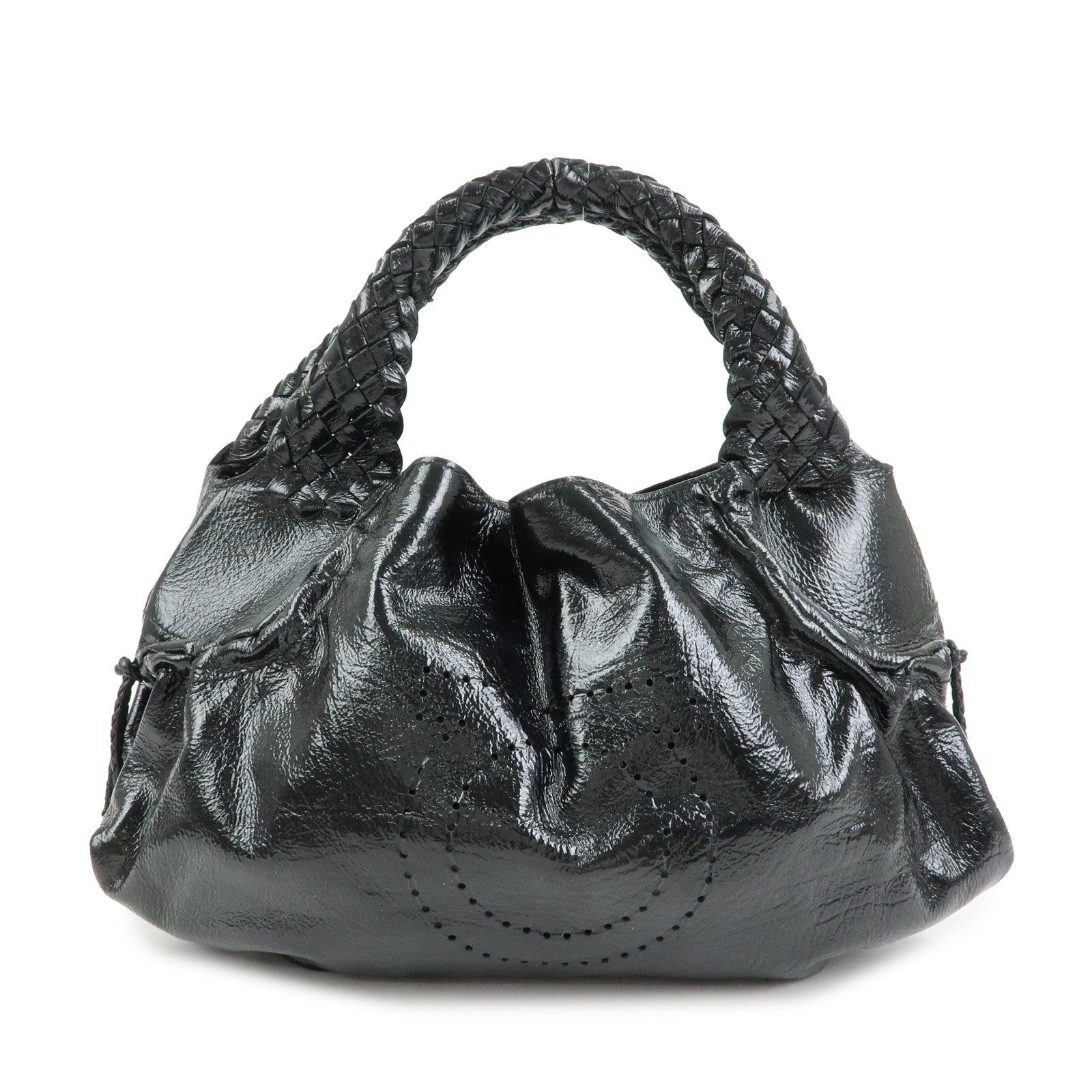 Ferragamo Gancini Patent Leather Hand Bag Shoulder Bag Black