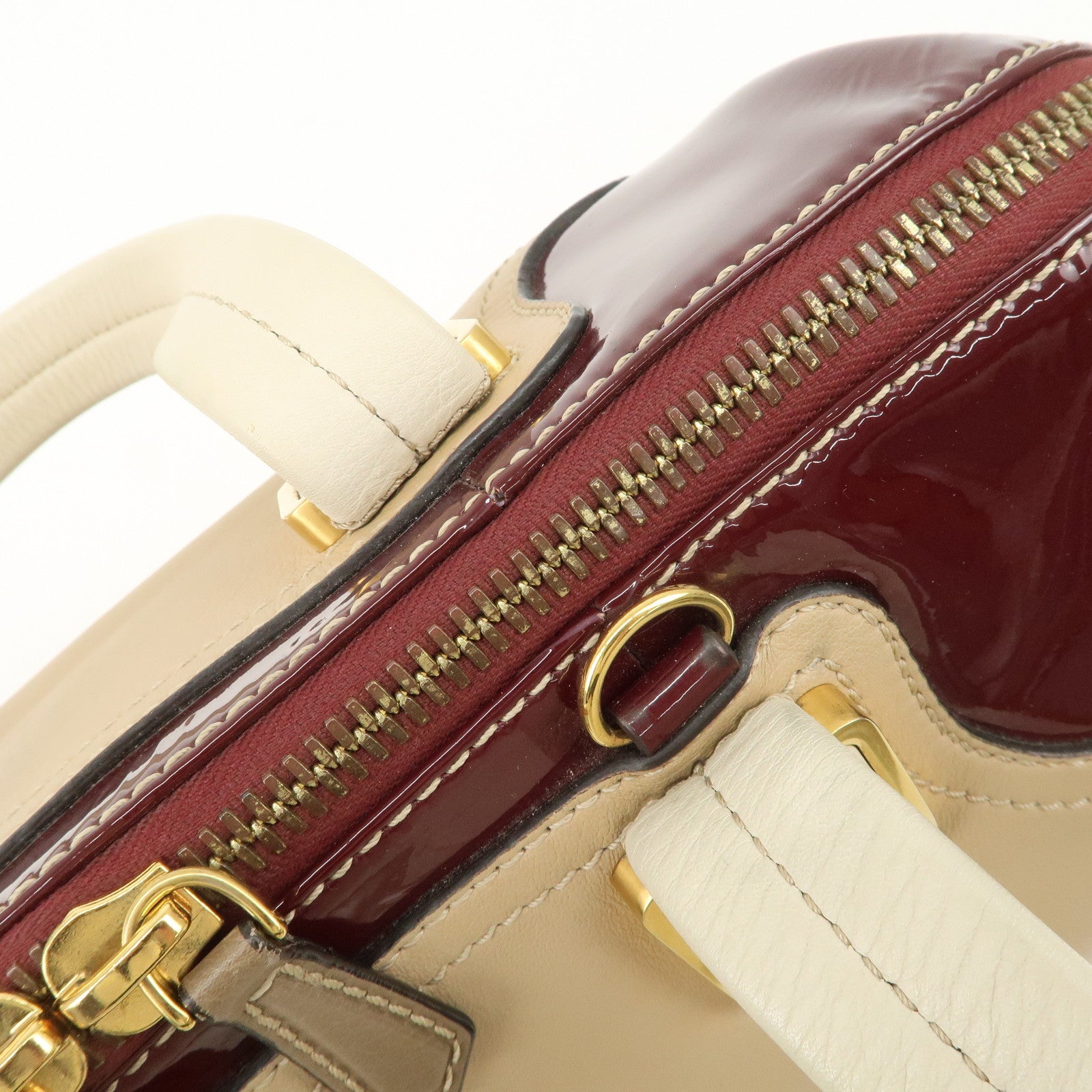 FENDI Chameleon Leather Enamel 2WAY Bag Beige Bordeaux 8BL114