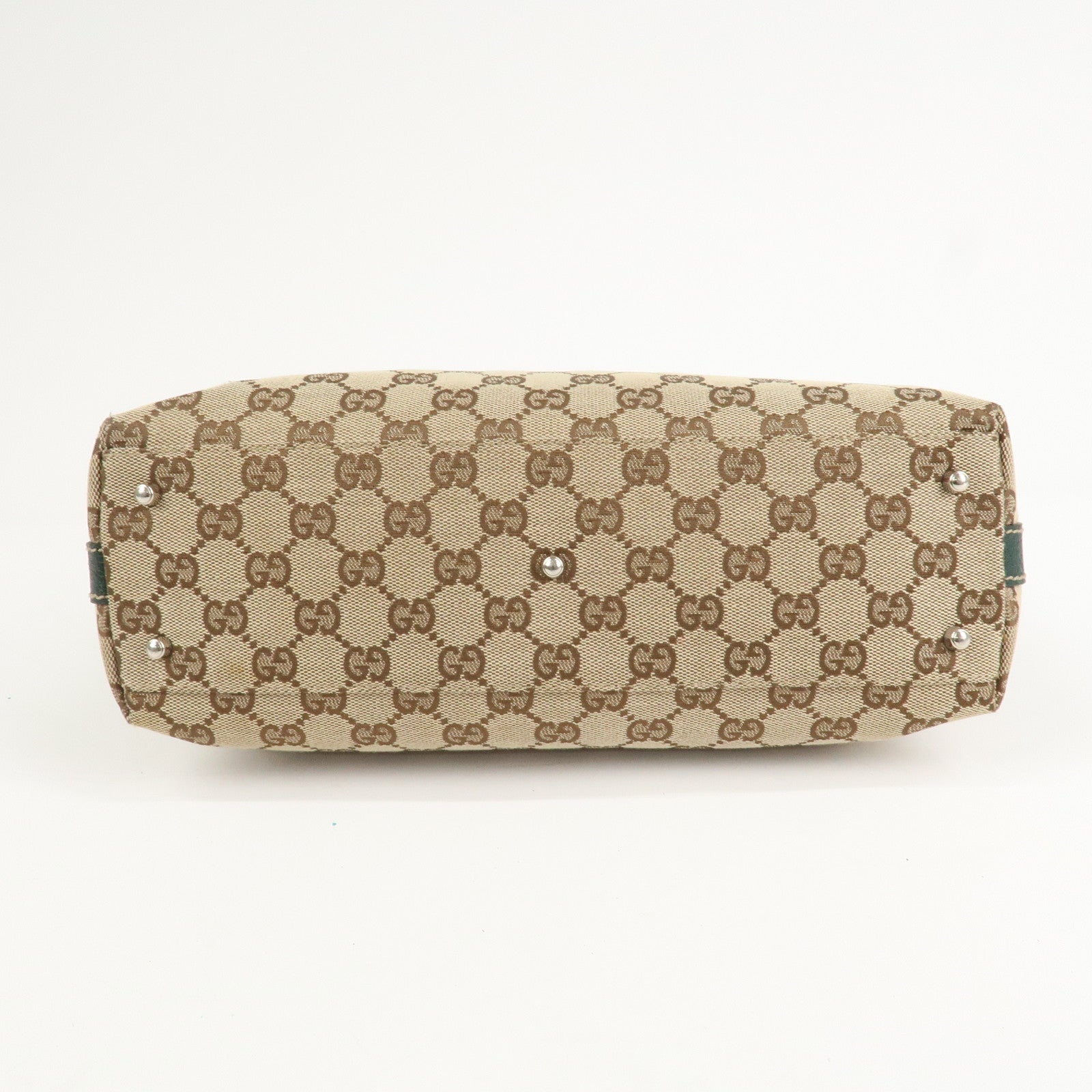GUCCI Sherry GG Canvas Leather Hand Bag Beige Green 145759