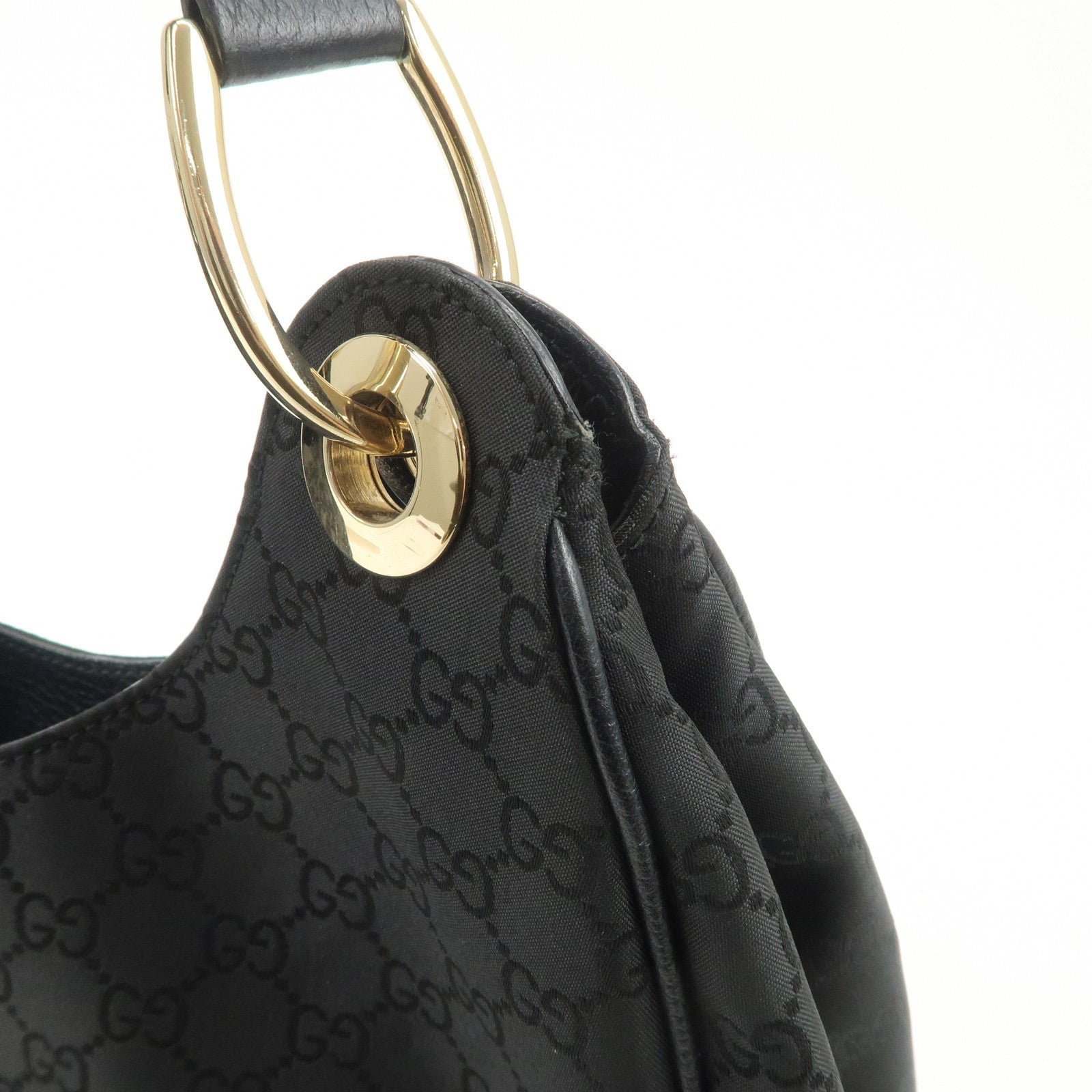 GUCCI GG Nylon Leather Shoulder Bag Hand Bag Black 257268