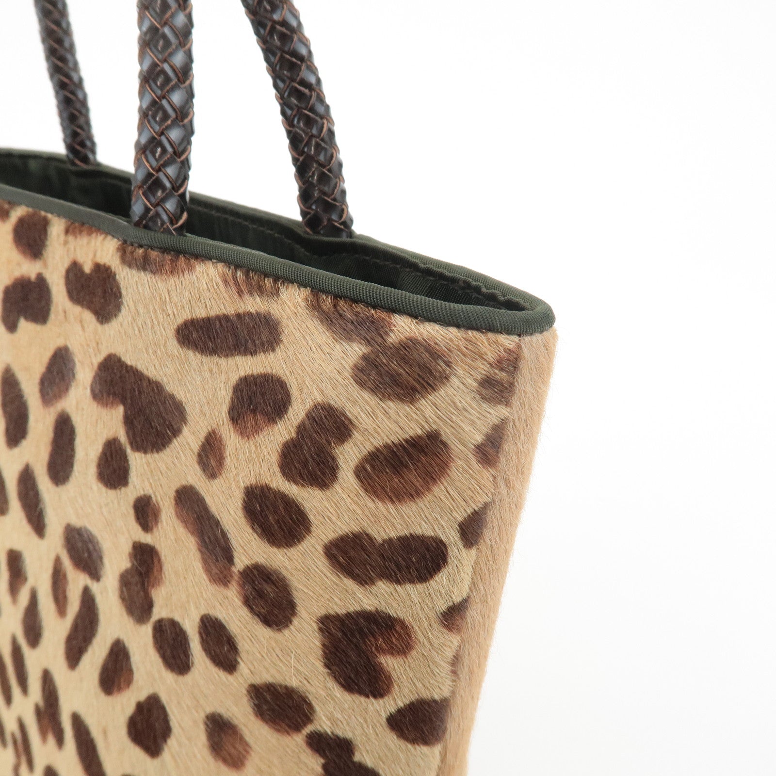 Christian Dior Leather Unborn Calf Tote Bag Leopard Beige Brown Used