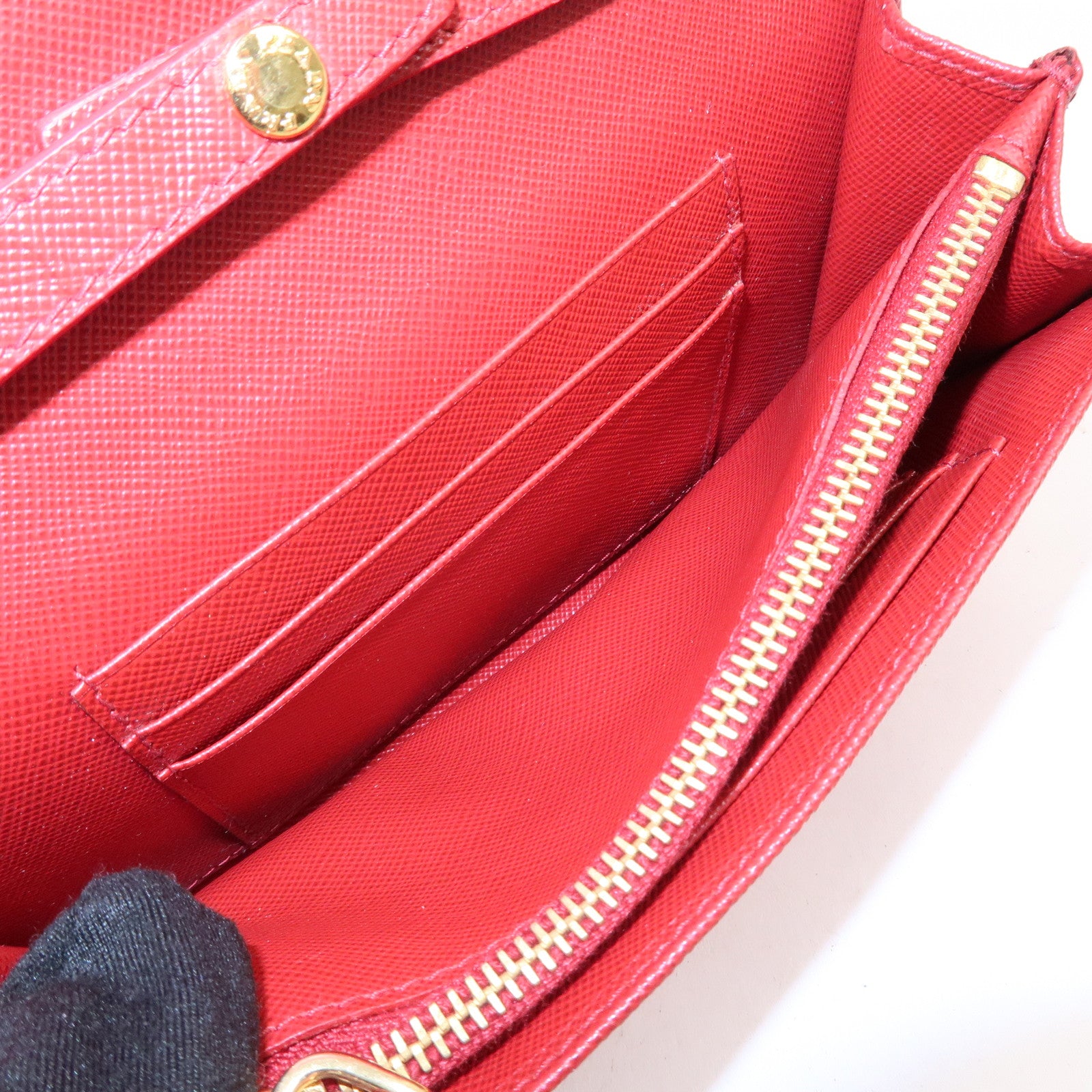 PRADA Saffiano Leather Shoulder Long Wallet Red 1M1437