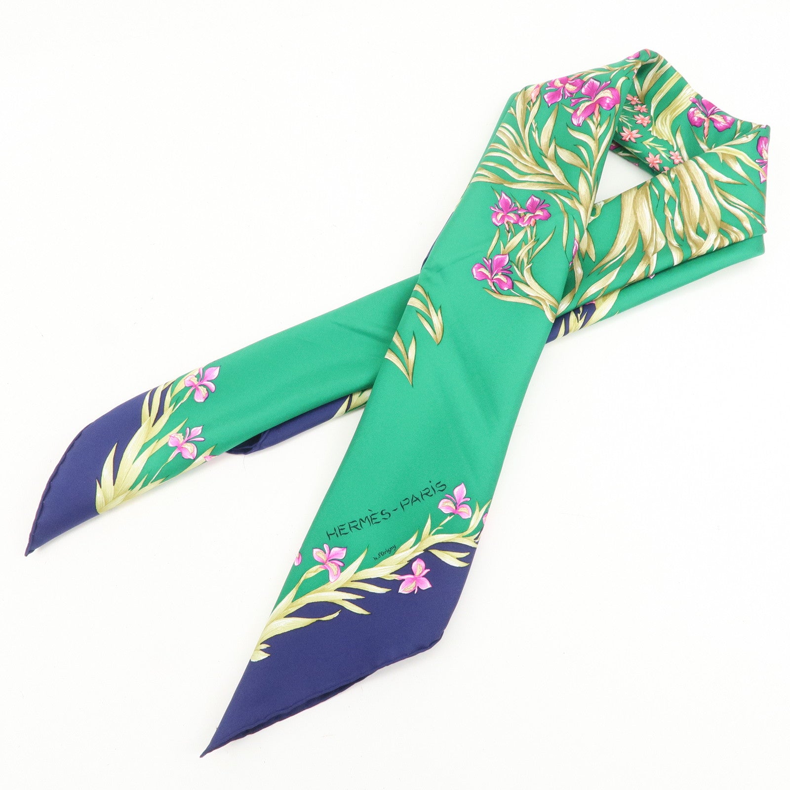 HERMES Carre 90 Silk 100% Scarf H.d'Origny Green