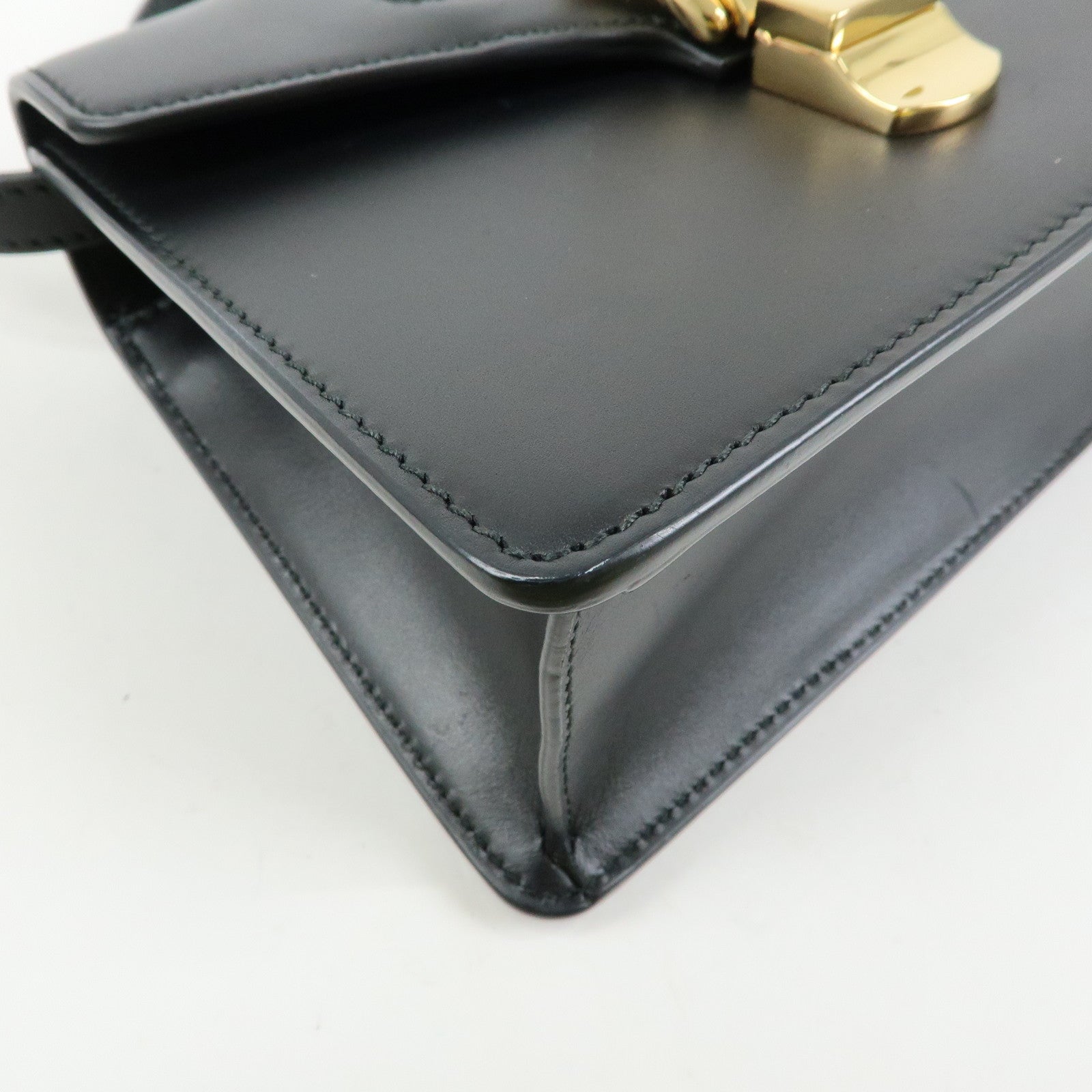 GUCCI Sylvie Sherry Leather 2Way Hand Bag Shoulder Bag Black 470270