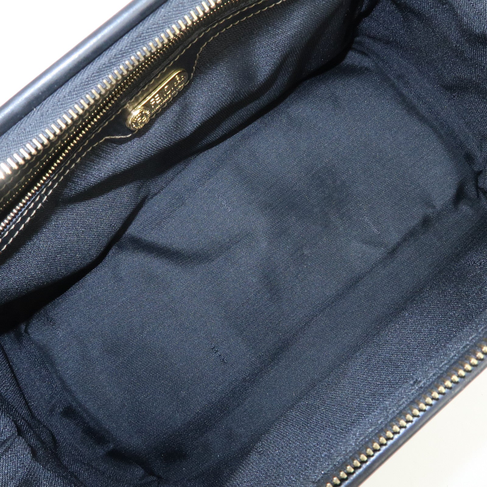 FENDI Pequin PVC Canvas Hand Bag Boston Bag Black Brown Used