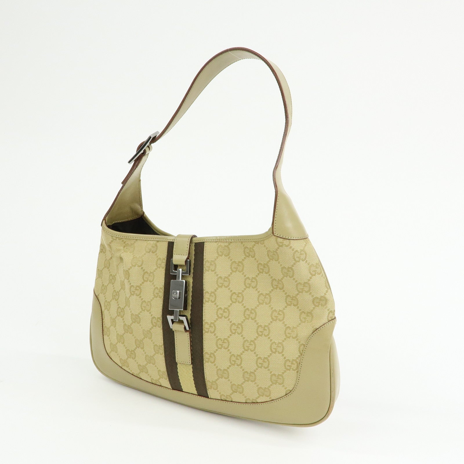 GUCCI Jackie Sherry GG Canvas Leather Shoulder Bag Khaki 00963