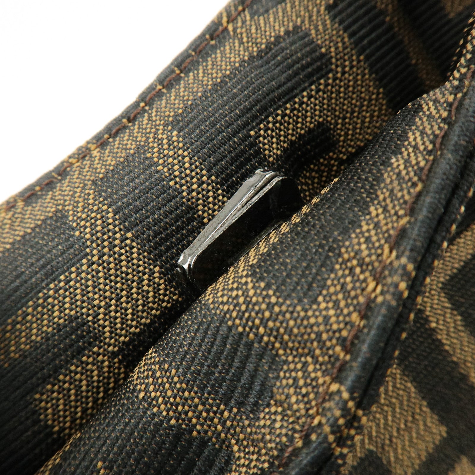 FENDI Zucca Canvas Leather Hand Bag Shoulder Bag Brown Black