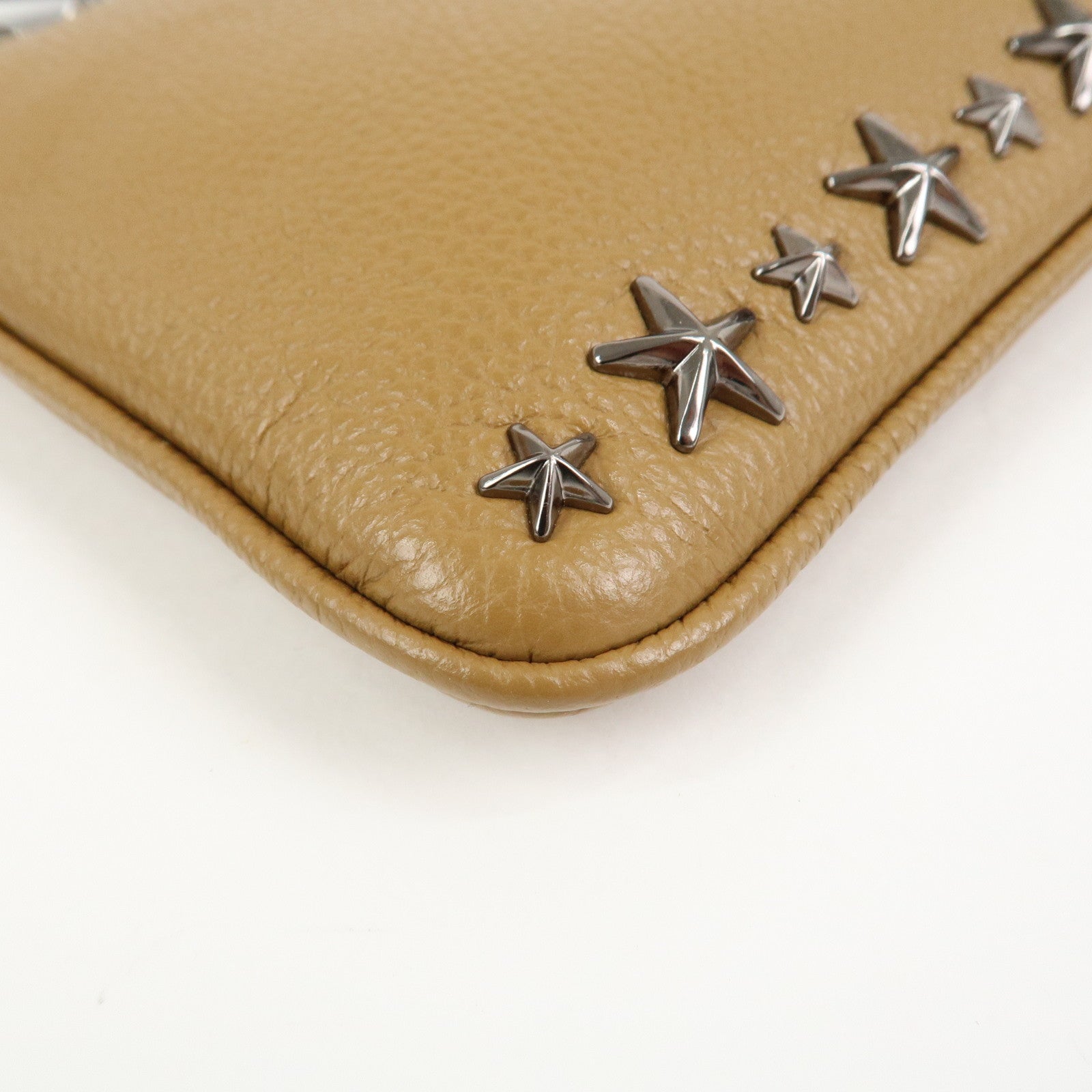 JIMMY CHOO Leather KIMI MESSANGER Studs Shoulder Bag Brown