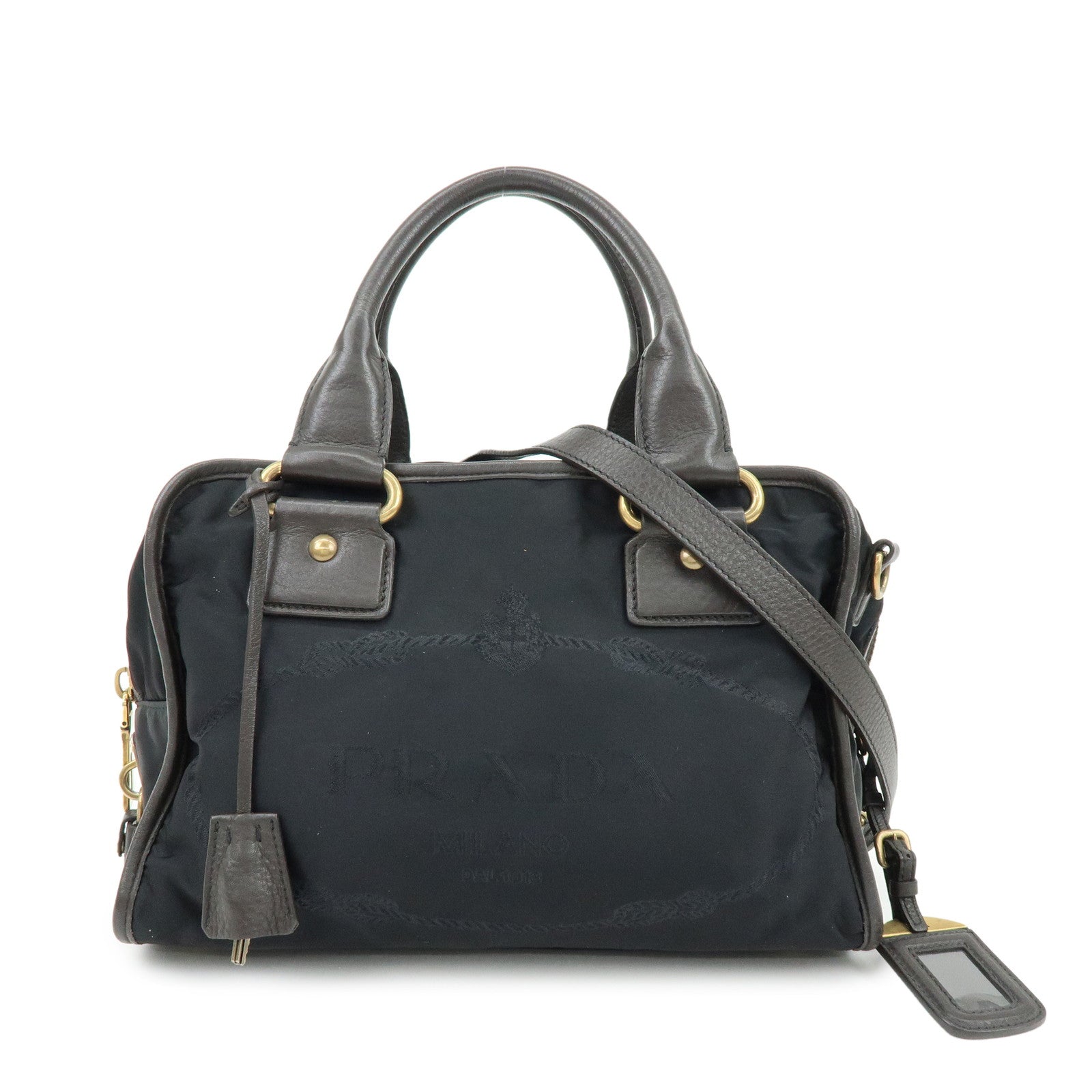 PRADA Triangle Logo Nylon Leather 2Way Hand Shoulder Bag Black