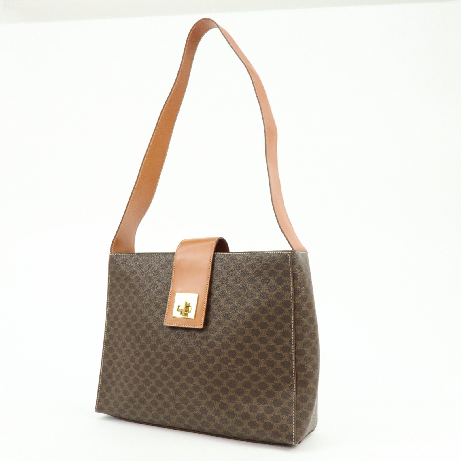 CELINE Macadam PVC Leather Shoulder Bag Brown