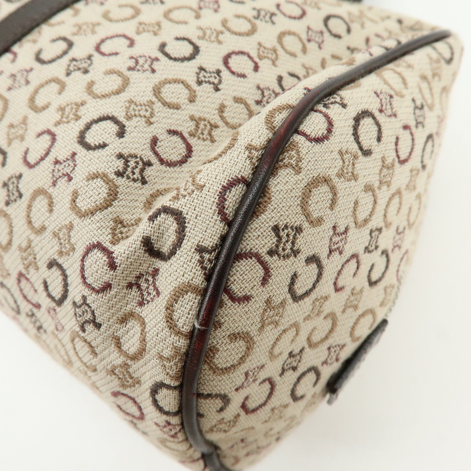 CELINE C Macadam Canvas Leather Hand Bag Boston Bag Beige Brown