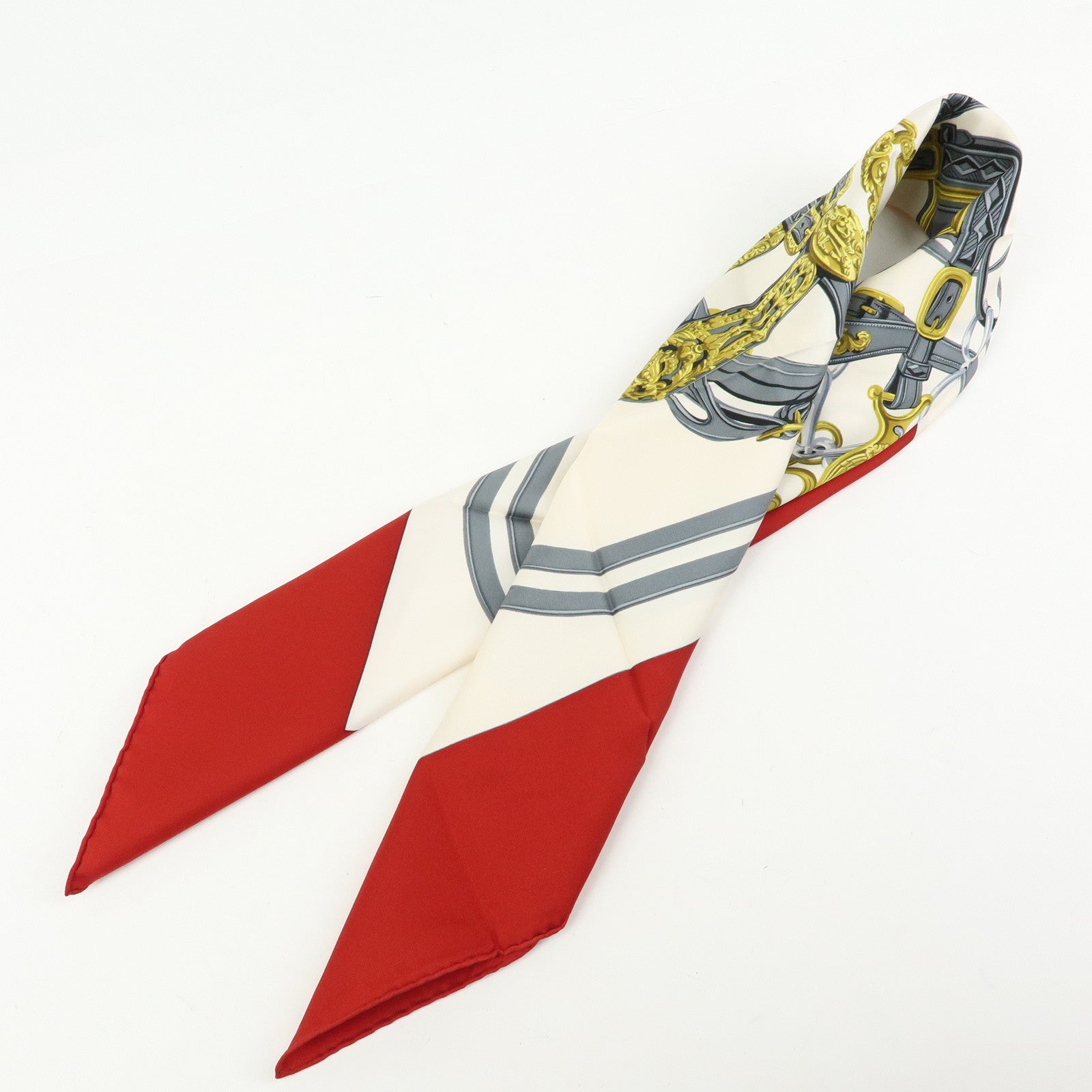 HERMES Carre 90 Silk 100% BRIDES DE GALA Scarf Red White