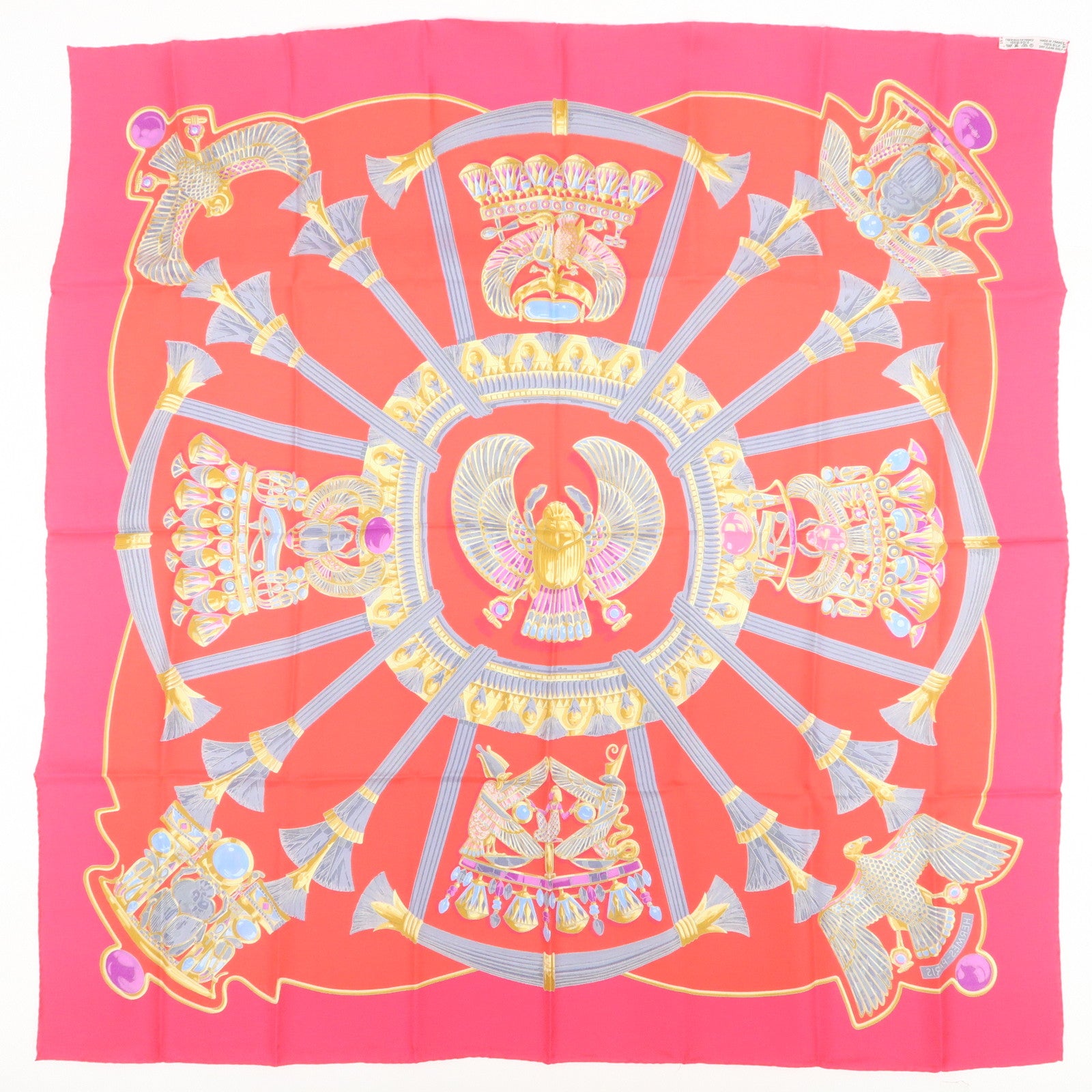 HERMES Carre 90 Silk 100% Caty Scarf Pink Multi Color