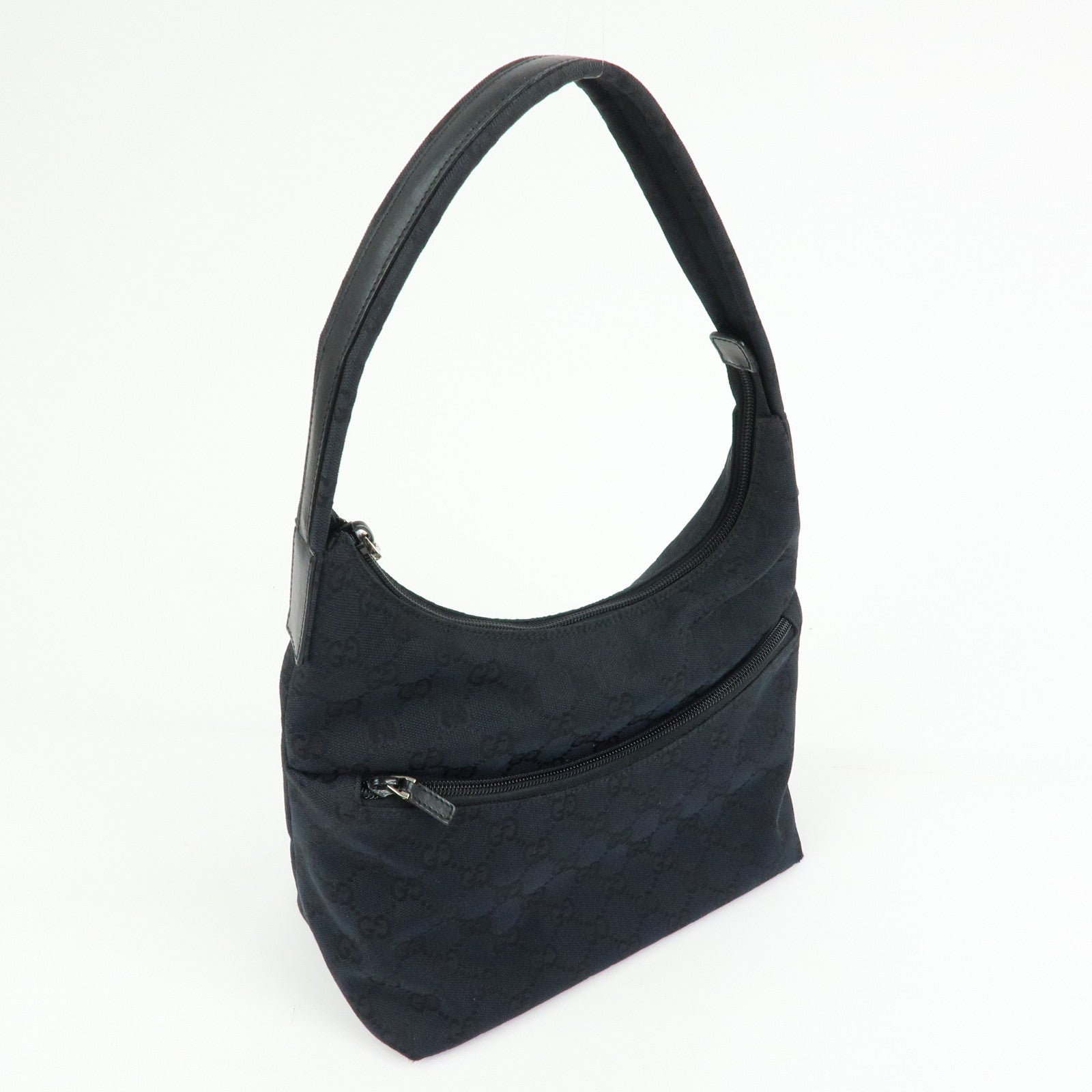 GUCCI GG Canvas Leather Hand Bag Shoulder Bag Black 001・3386