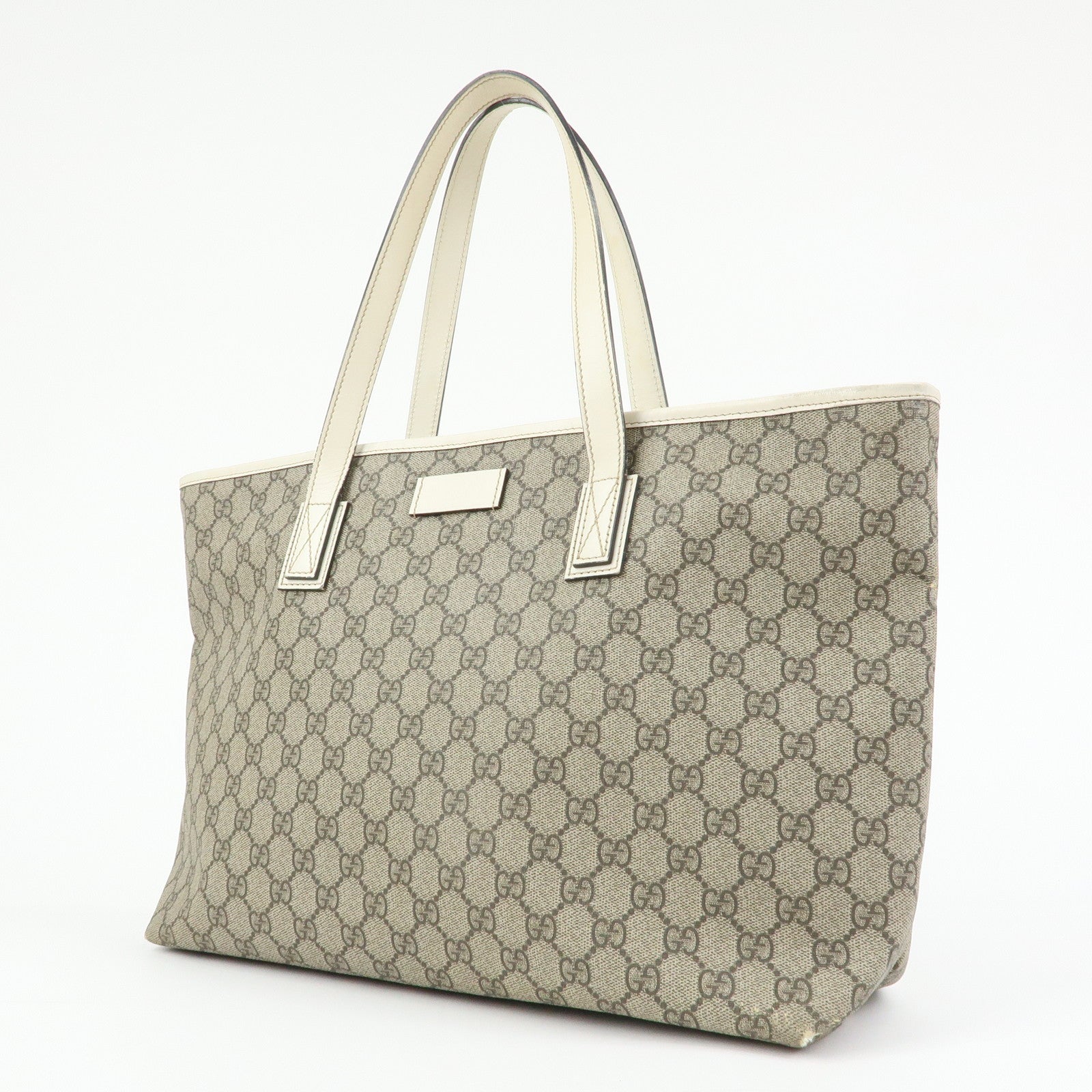 GUCCI GG Supreme Leather Tote Bag Shoulder Bag Beige White 211137