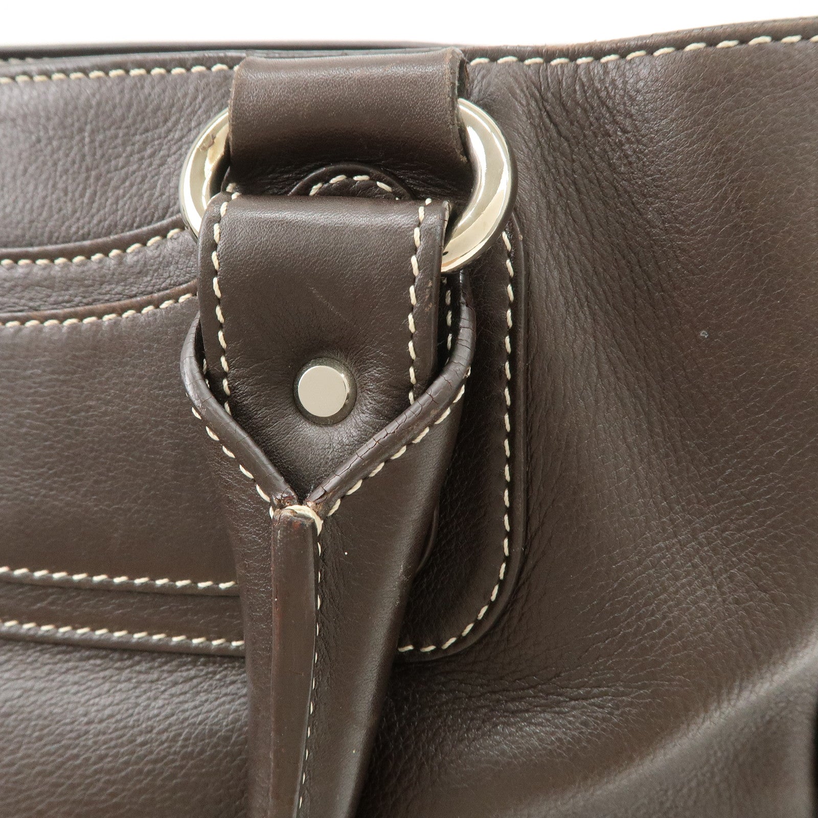 CELINE Boogie Bag Leather Large Tote Bag Hand Bag Dark Brown
