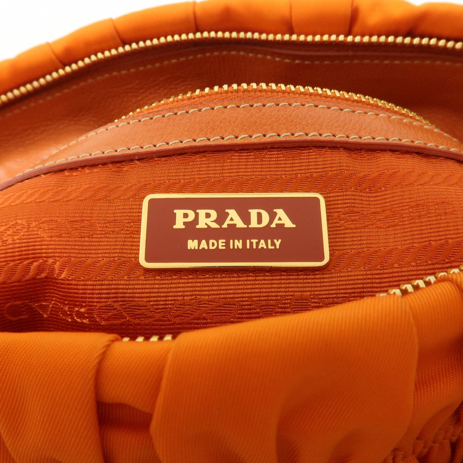 PRADA Triangle Logo Nylon Leather 2Way Bag Hand Bag Orange BN1407 Used
