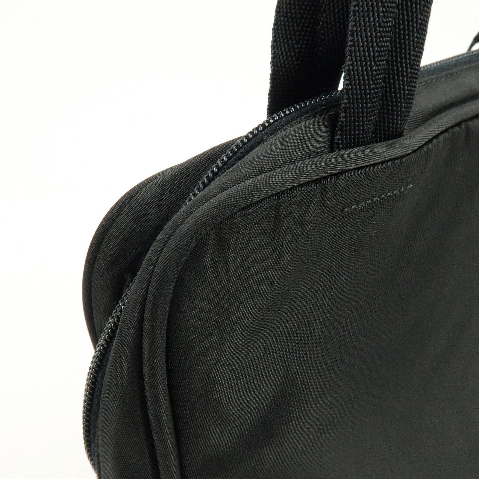 PRADA Triangle Logo Nylon Leather Hand Bag Tote Bag Black B8495