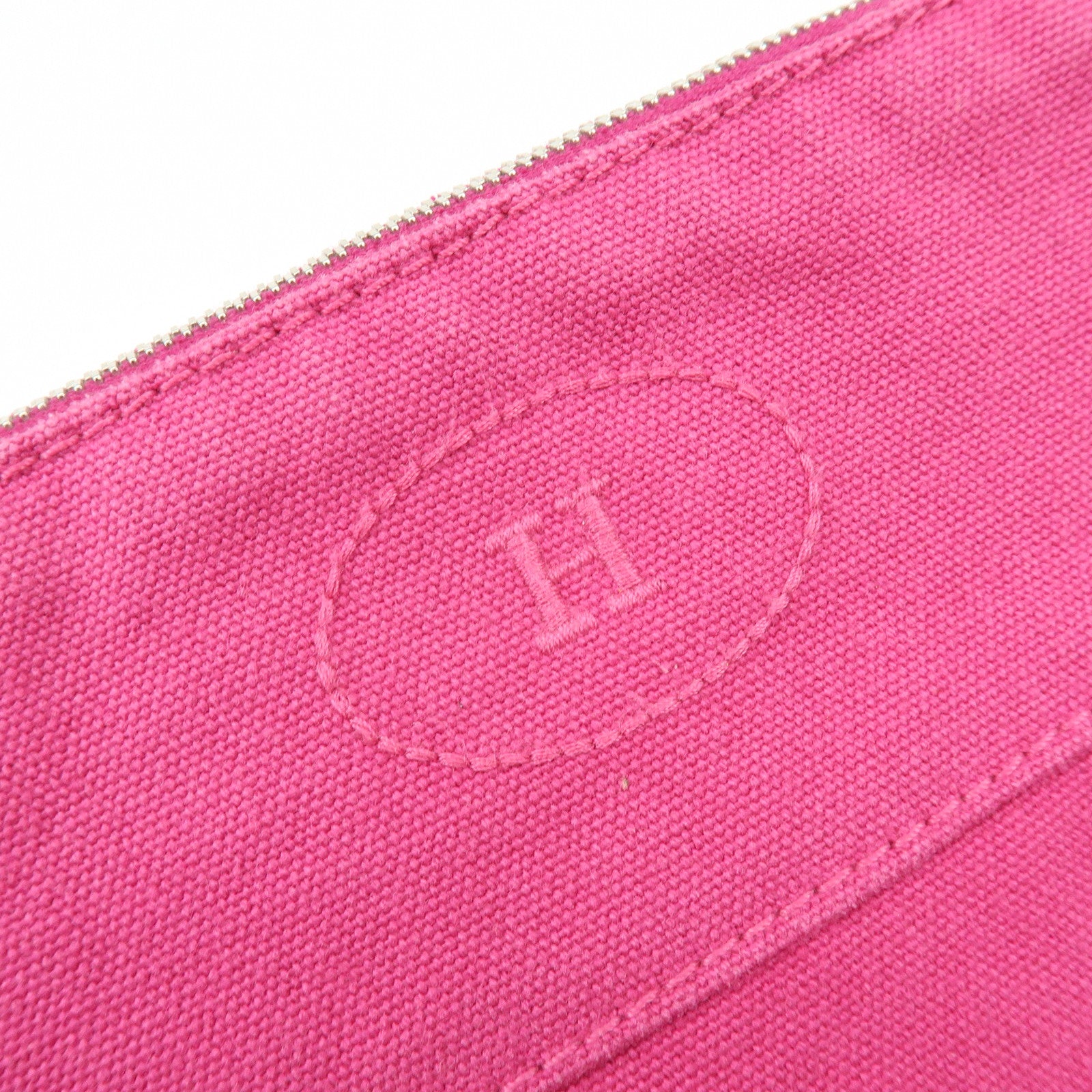 HERMES Bolide Pouch MM Cotton Leather Cosmetic Makeup Pouch Pink