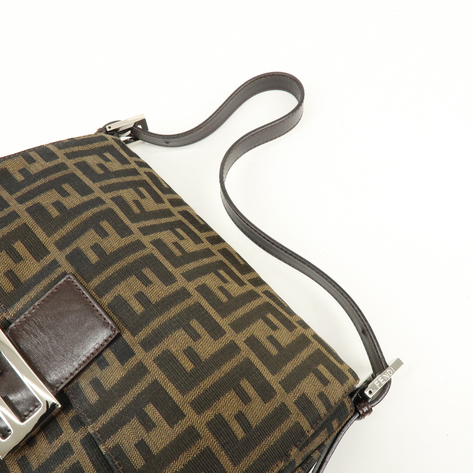 FENDI Mamma Baguette Zucca Canvas Leather Shoulder Hand Bag 26325